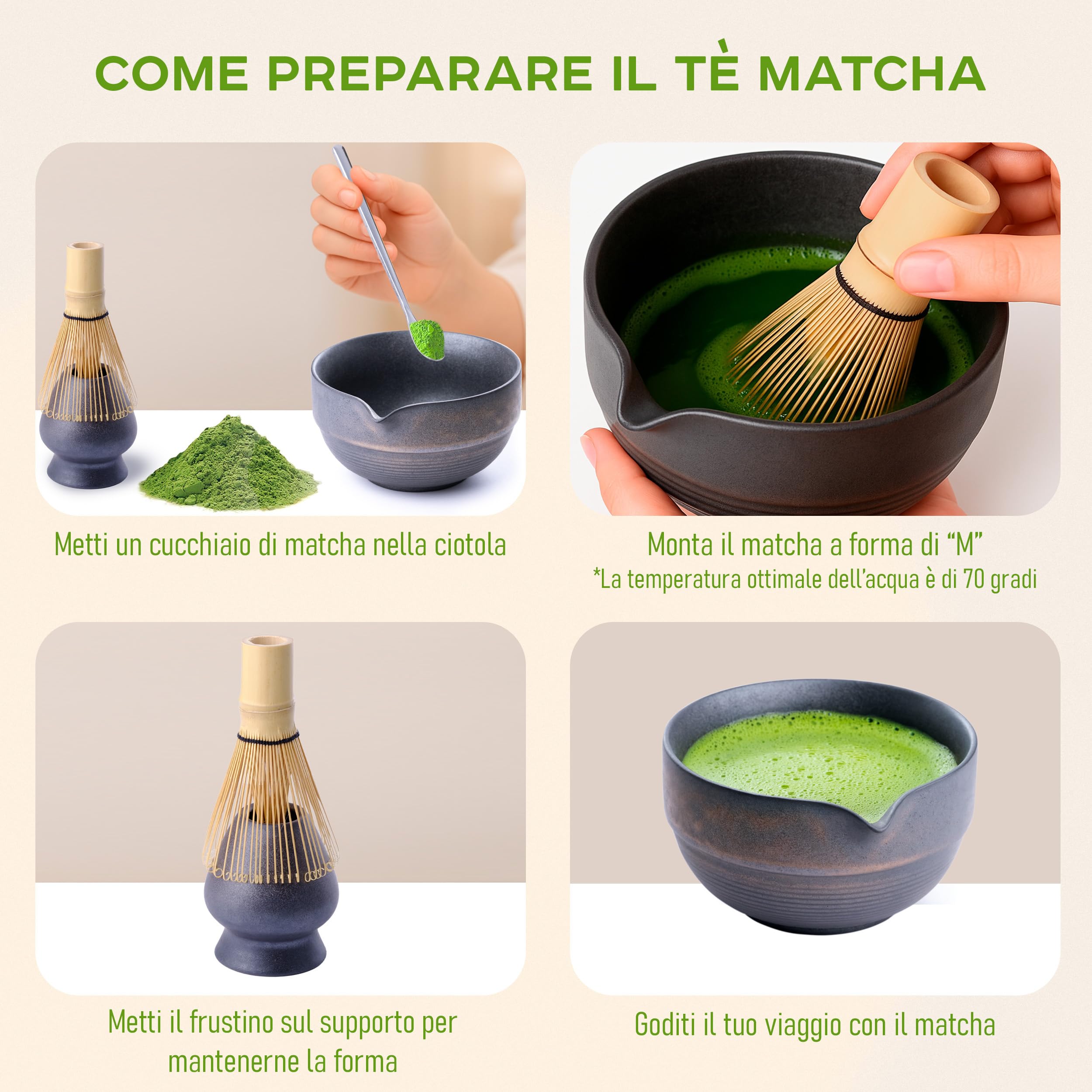 PUKPU Kit Matcha con Polvere – Set Matcha con Frusta Elettrica, Chasen Bambù, Cucchiaio Acciaio, Ciotola, Supporto Chasen & Cofanetto Regalo