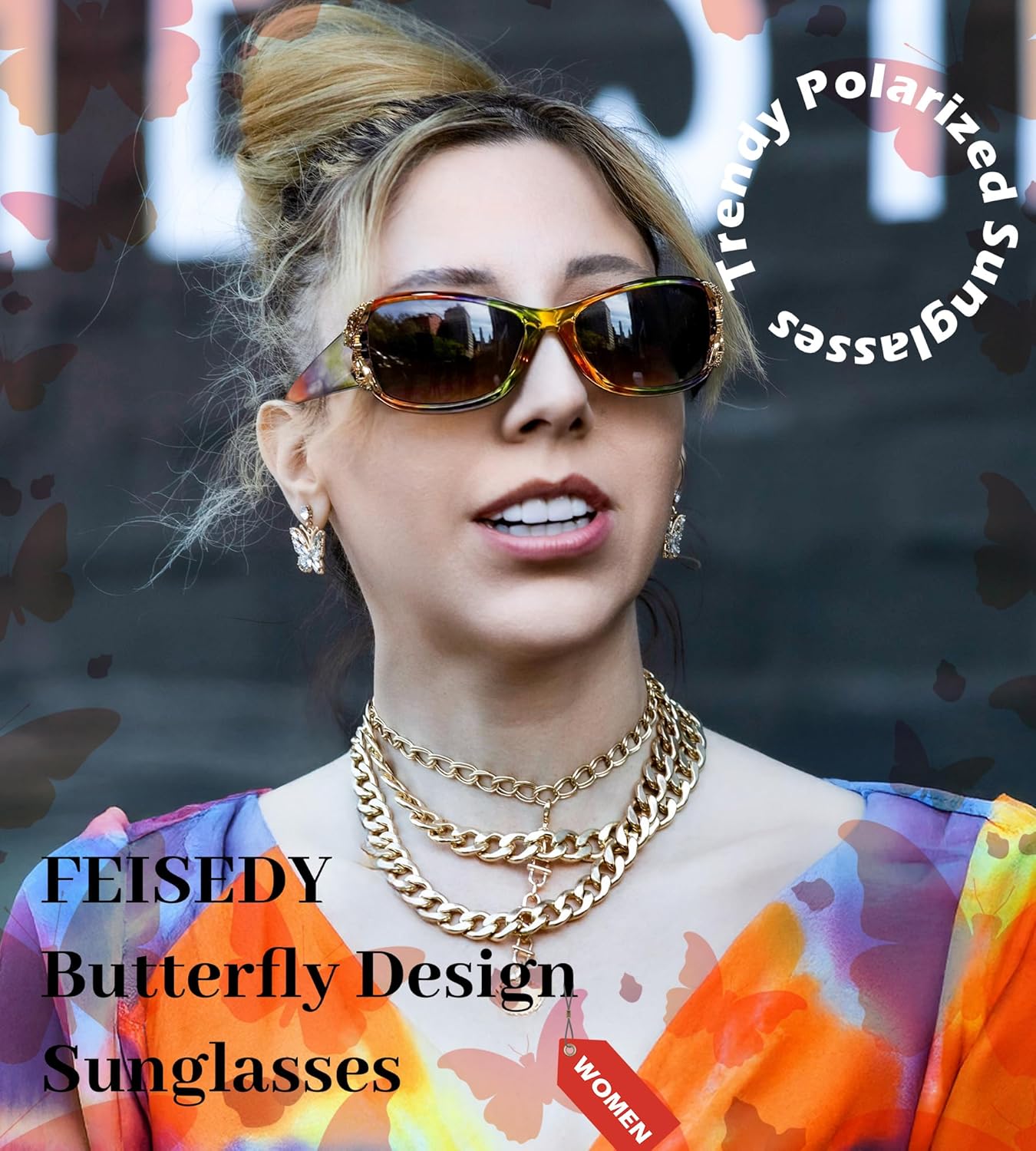 FEISEDY Trendy Polarized Y2K Sunglasses Wrap Around Butterfly Design Fashion Sunnies UV400 Protection B0078 - Image 4