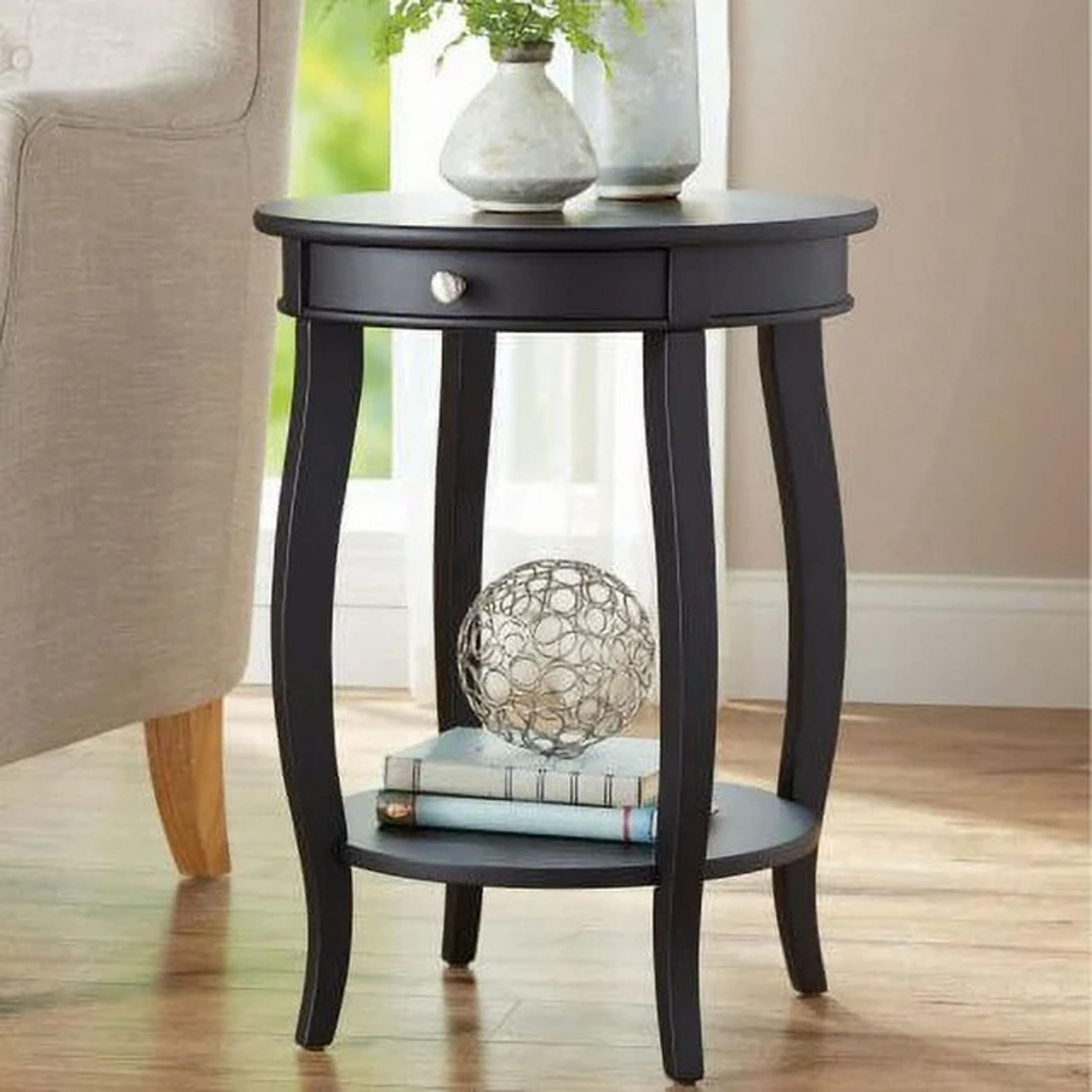 VASIL MART Chest of Drawers, Corner Side Table with Drawer Bedside Table with Coffee Table and Retro Style Bedside Table .(Black)-image-9