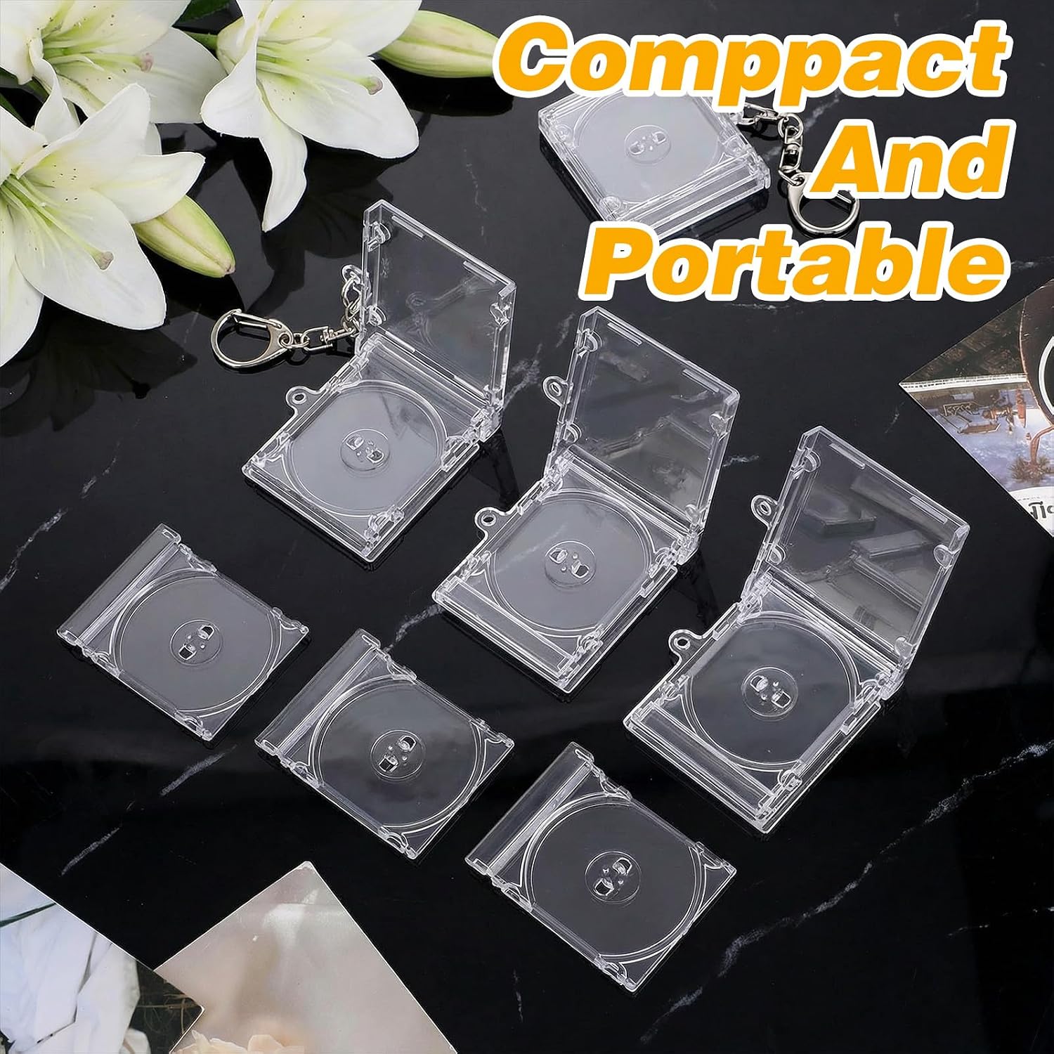 Mini CD Keychain Album Cases, Plastic Clear Mini CD Keychain, Blank Compact Disc Holder for DIY Backpack Hanging Decor Gifts(10 Pcs)
