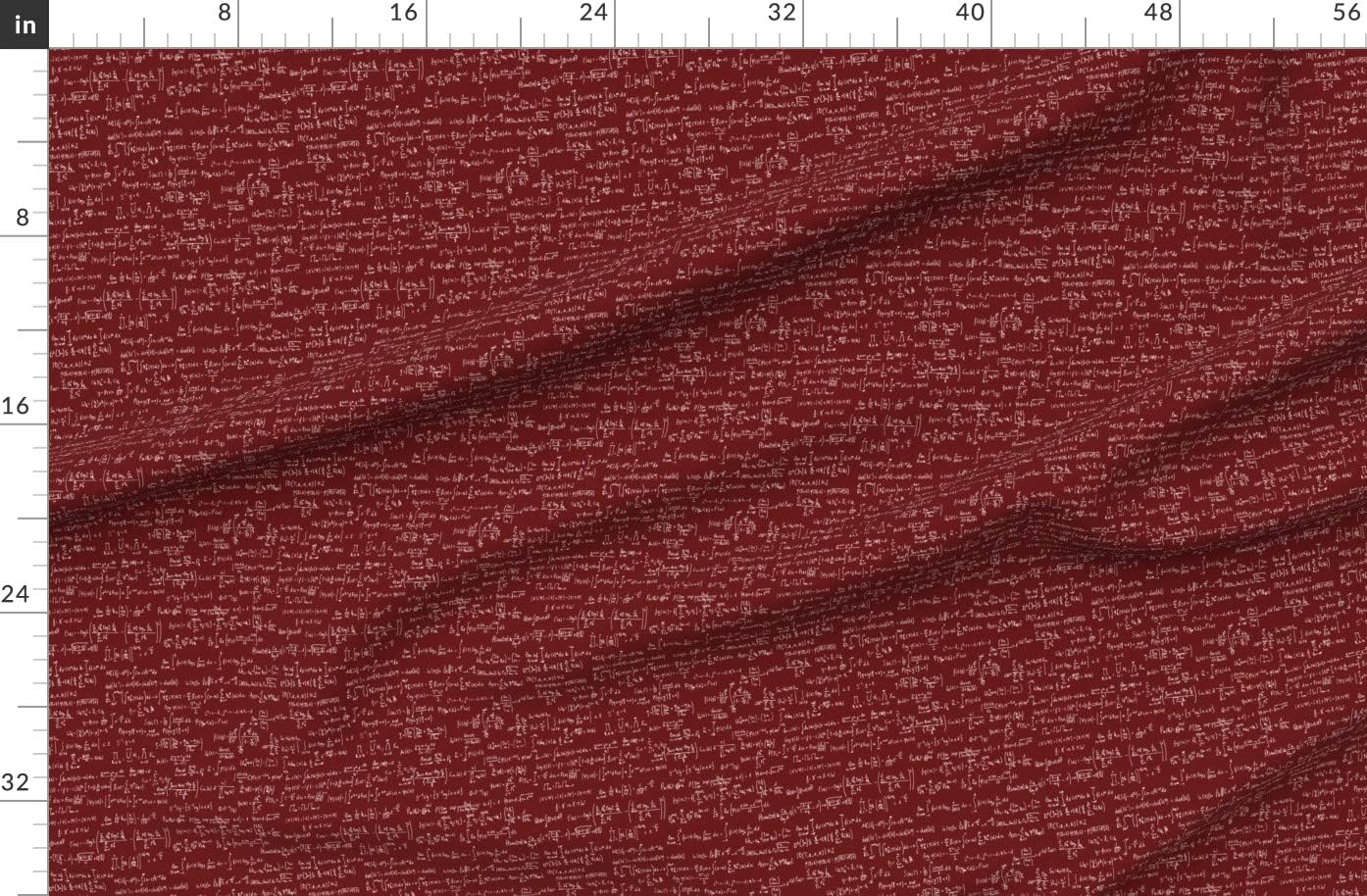 Spoonflower Fabric - Math Notes Small Maroon Dark Red White Handwriting Mathematics Printed on Organic Cotton Sateen Fabric by The Yard - Sewing Quilting Apparel Home Decor