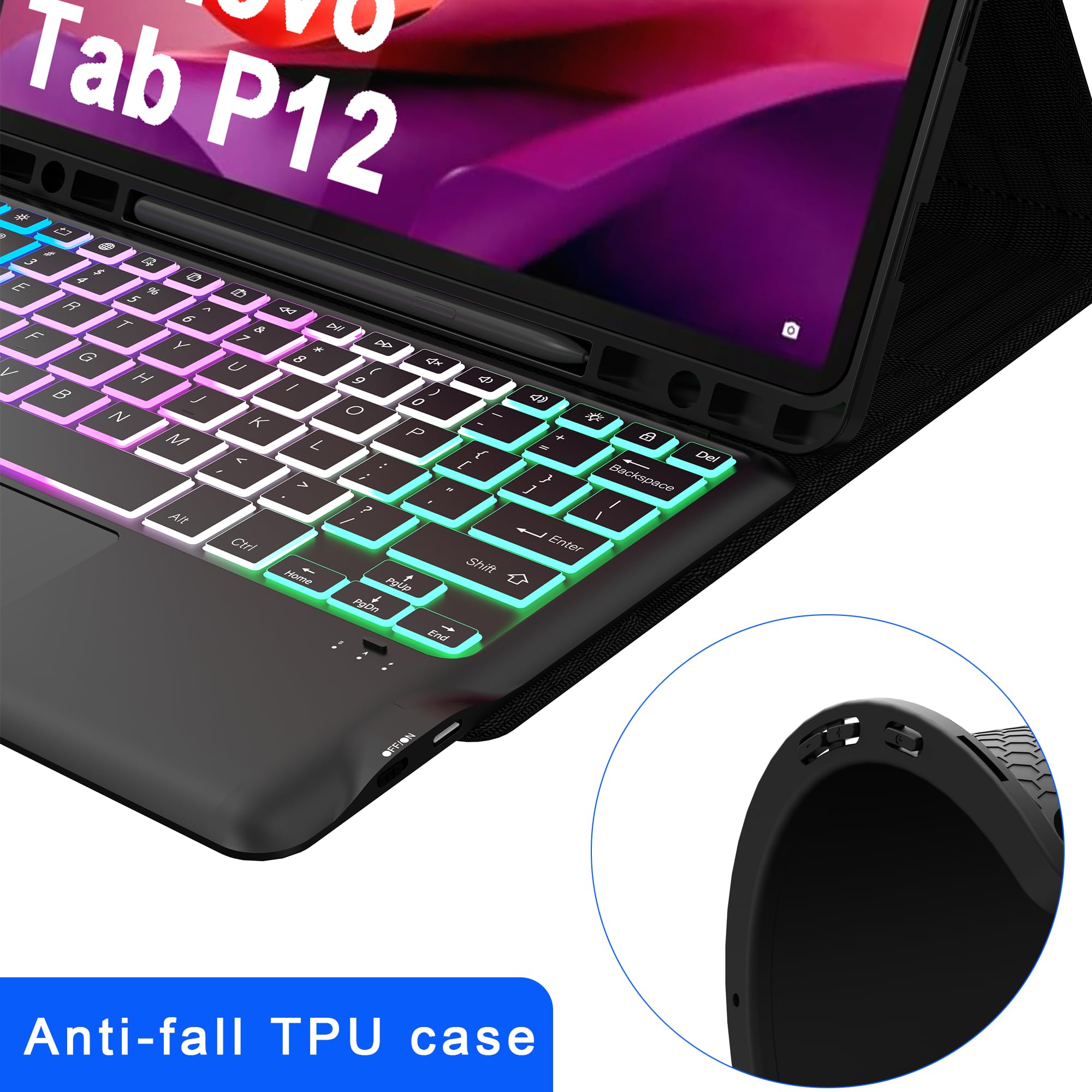 Amazon.com: for Lenovo Tab P12 2023 12.7 inch Keyboard Case: 3