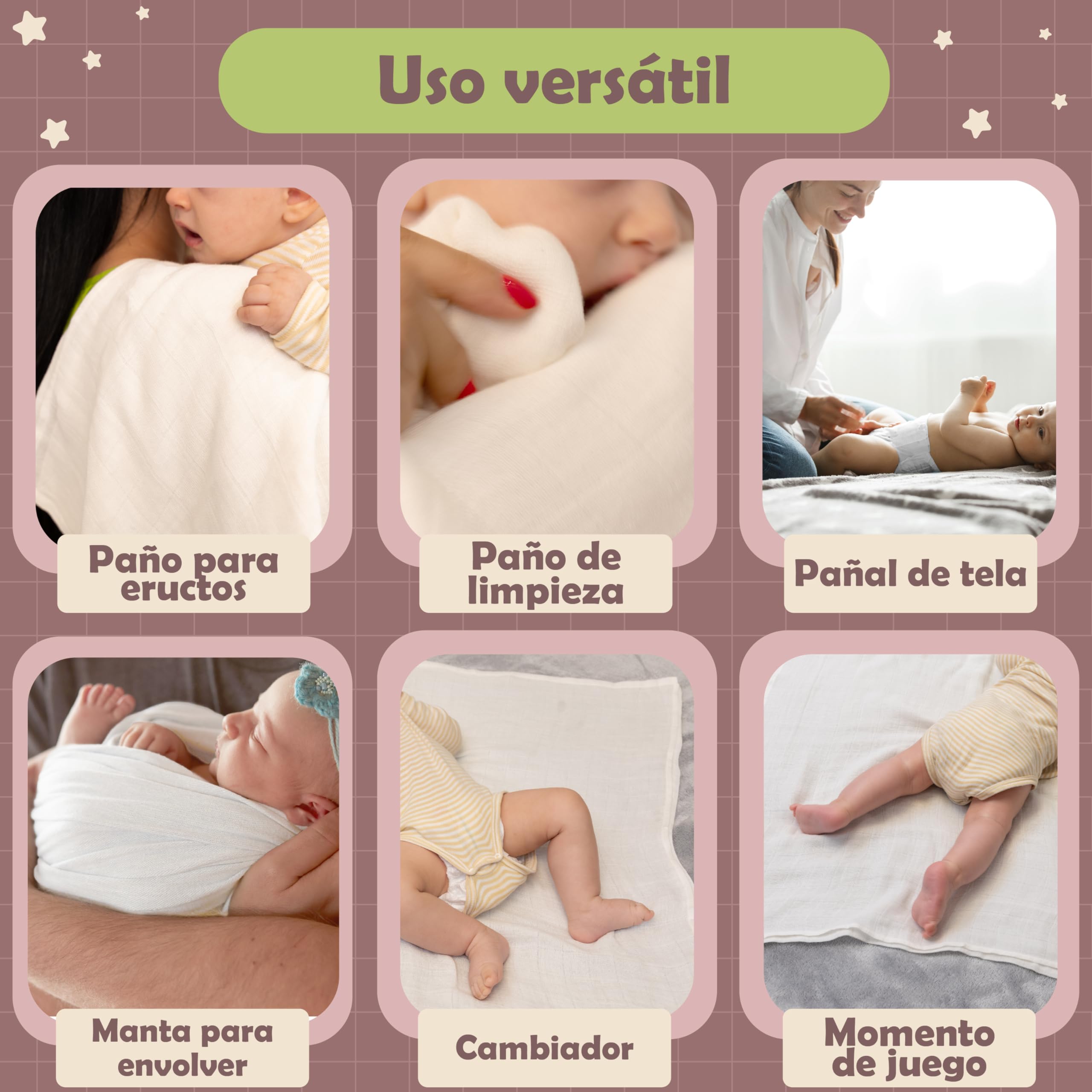 NatureMark Pack de 10 Paños de Muselina para Bebé – 100% Algodón – Suaves y Absorbentes para Lactancia & Cuidado del Bebé, Pañales, Arrullos & Paños de Lavado, 70x70 cm, Blanco