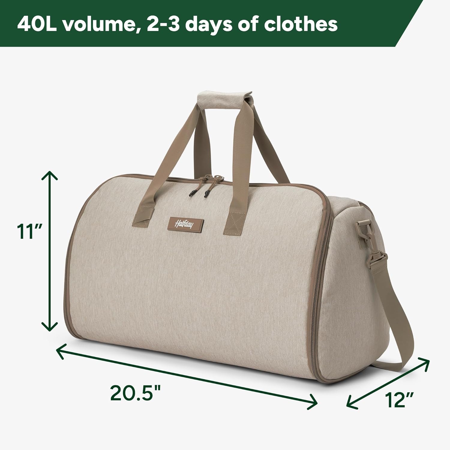 Halfday Convertible 2-in-1 Garment Duffel Weekender Bag 40L | Wrinkle-Free Travel, Hanging Suit Compartment, Shoe Pockets, Trolley Sleeve. Durable & Water-Resistant Carry-On, Stone - Image 6