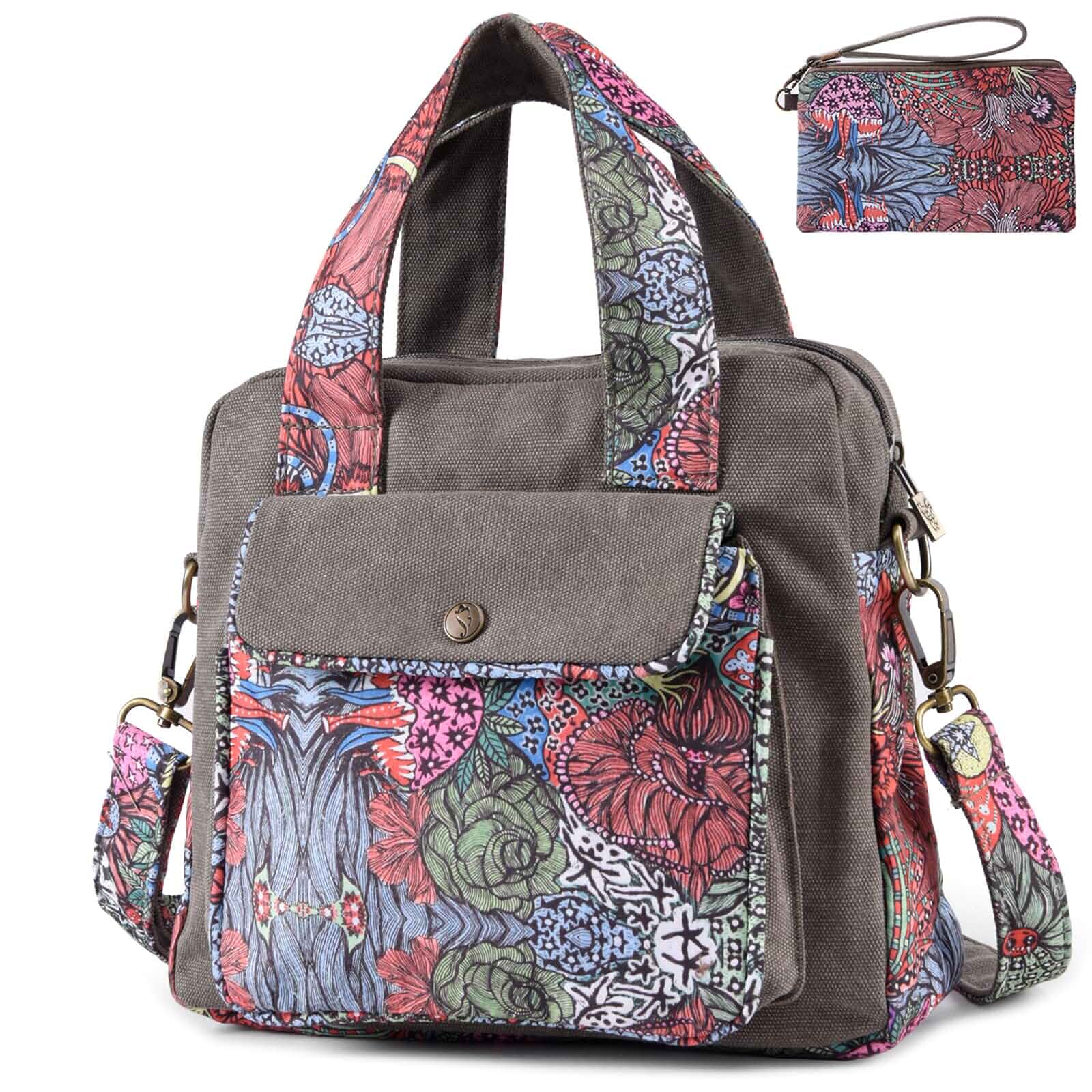 Black Butterfly Boho Small Crossbody Bag for Women, Floral Shoulder Bag Hand-drawn print, lightweight under 1 lb, carry it three ways, fits your phone, wallet and keys for travel, work and everyday