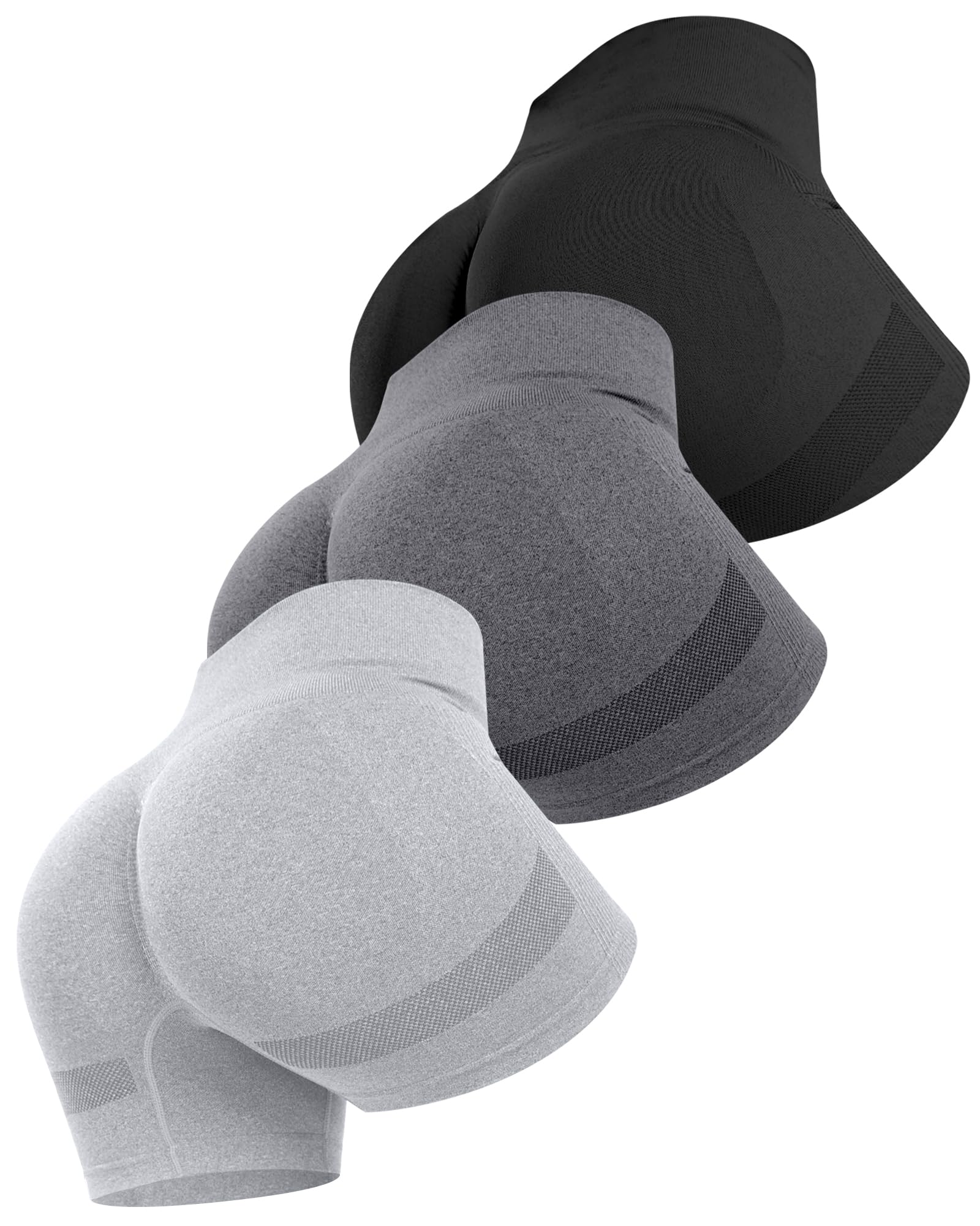 Photo 1 of **PARTIAL SET/ ONLY 2 (BLACK & GREY)*** ATHVOTAR Workout Gym Biker Shorts Women: High Waisted Seamless Sports Running Butt Lifting Shorts Sets Black/Gray/Light Gray S