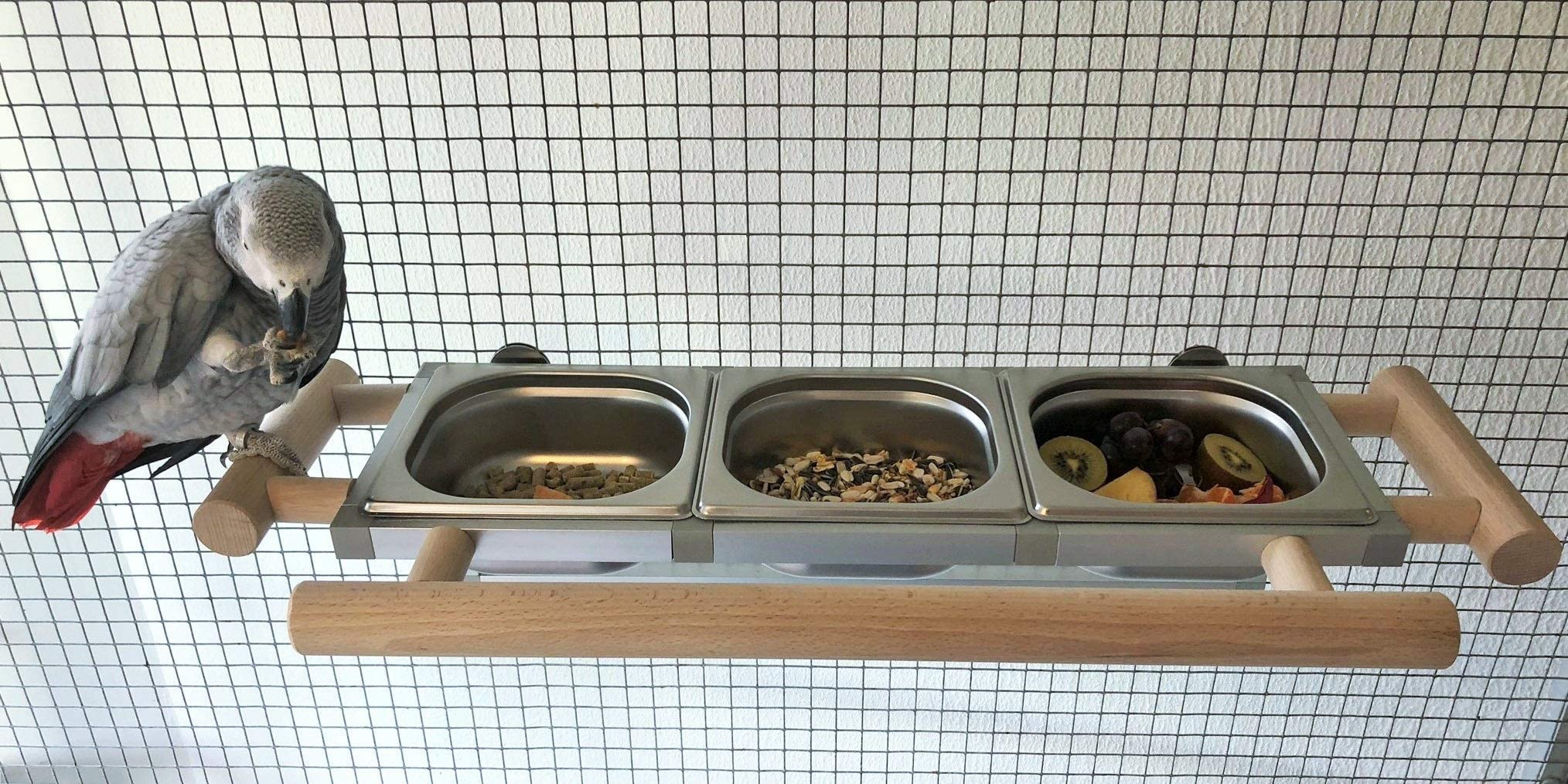 Papageien Spielzeug Freisitz Vögel Futternapf Futterbar, Futterschale Edelstahl *ZINKFREI*