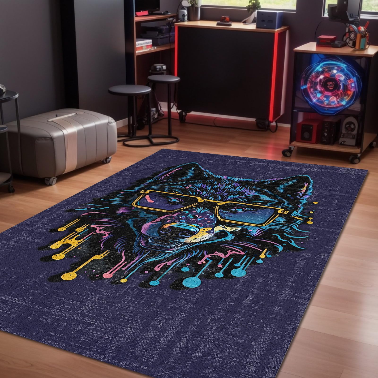 bamyum Fearless Printed Carpet Chenille Print Machine Made 200 x 300 cm, Machine Washable Carpet Living Room, Gaming Carpet Bedroom, Antibacterial Anti-Slip Underlay Kitchen Carpet