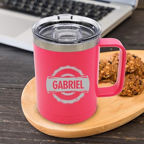 Miniatura 10 de Taza de café aislada de viaje personalizada y grabada de 15 onzas con asa y tapa, taza personalizada para llevar (negro)