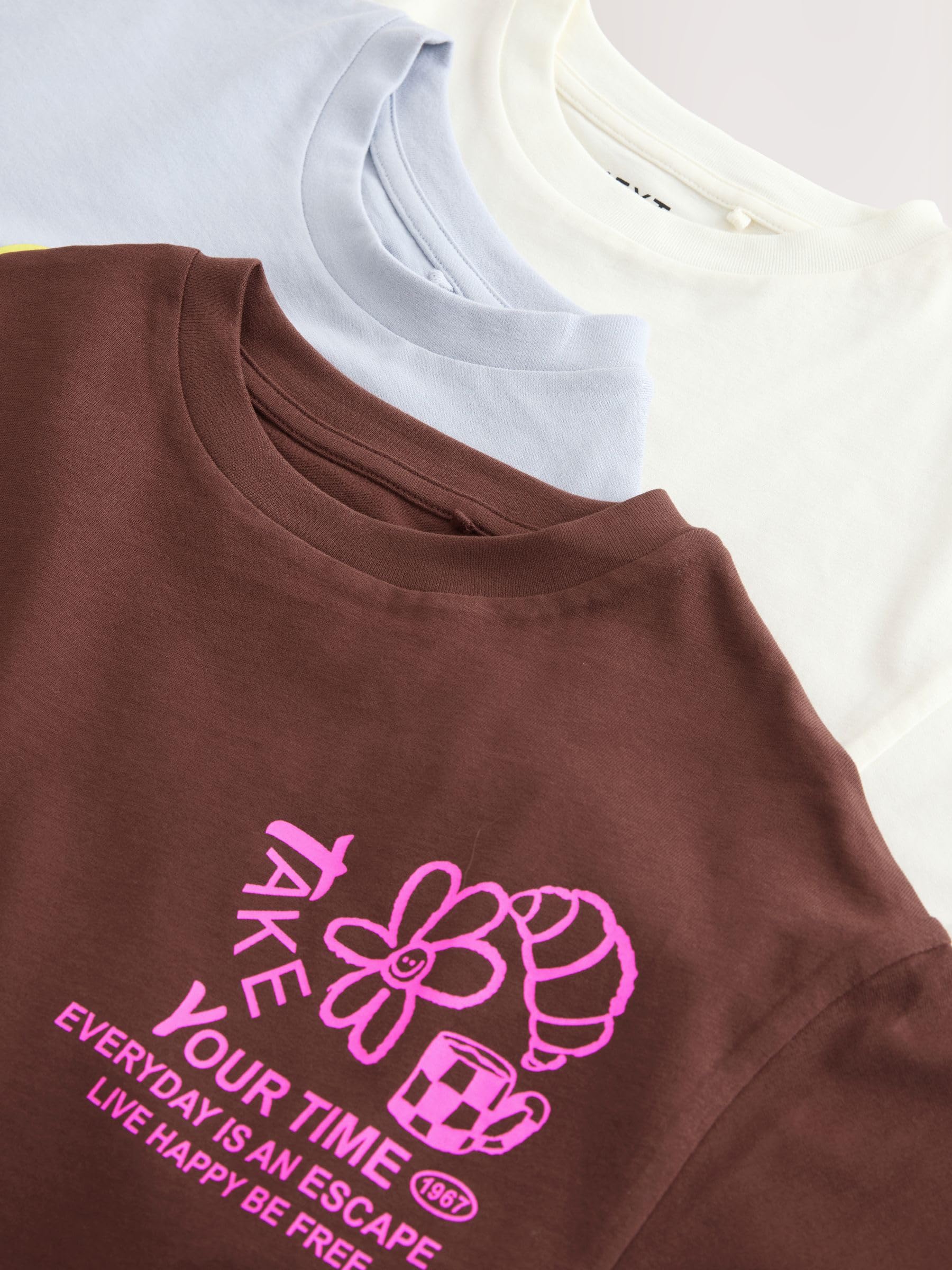 NEXT Mädchen Oversized Fit T-Shirts mit Grafik, 3er-Pack