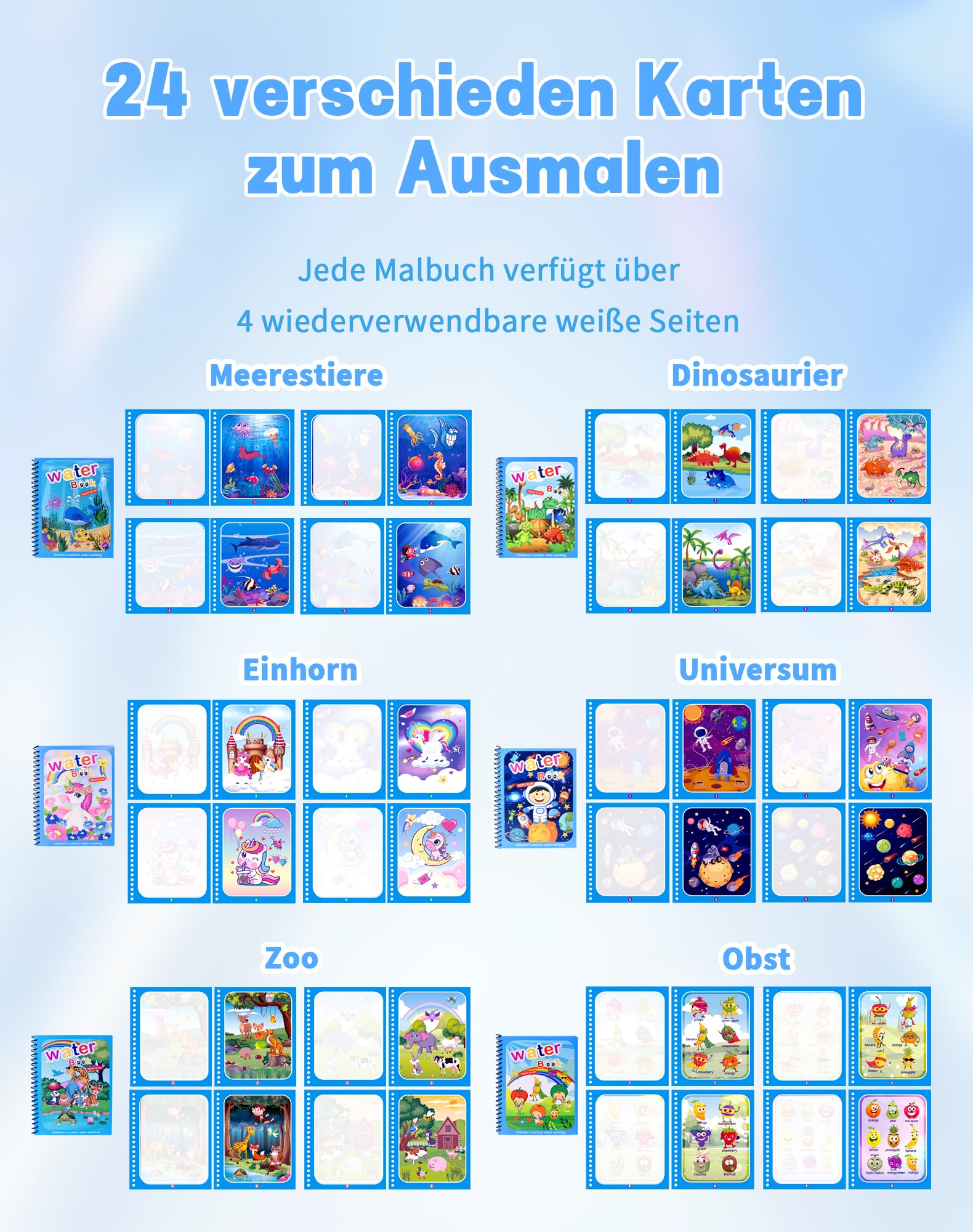 Galt Water Magic Space Malbuch – Wiederverwendbare Bilder Mit Wasserstift Für Kinder Ab 3 Jahren