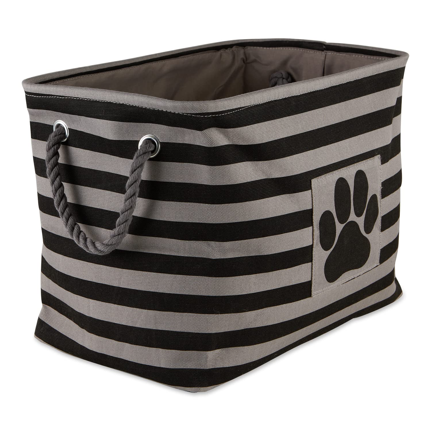 Bone Dry Pet Storage Collection Striped Paw Patch Bin, Black, Large Rectangle