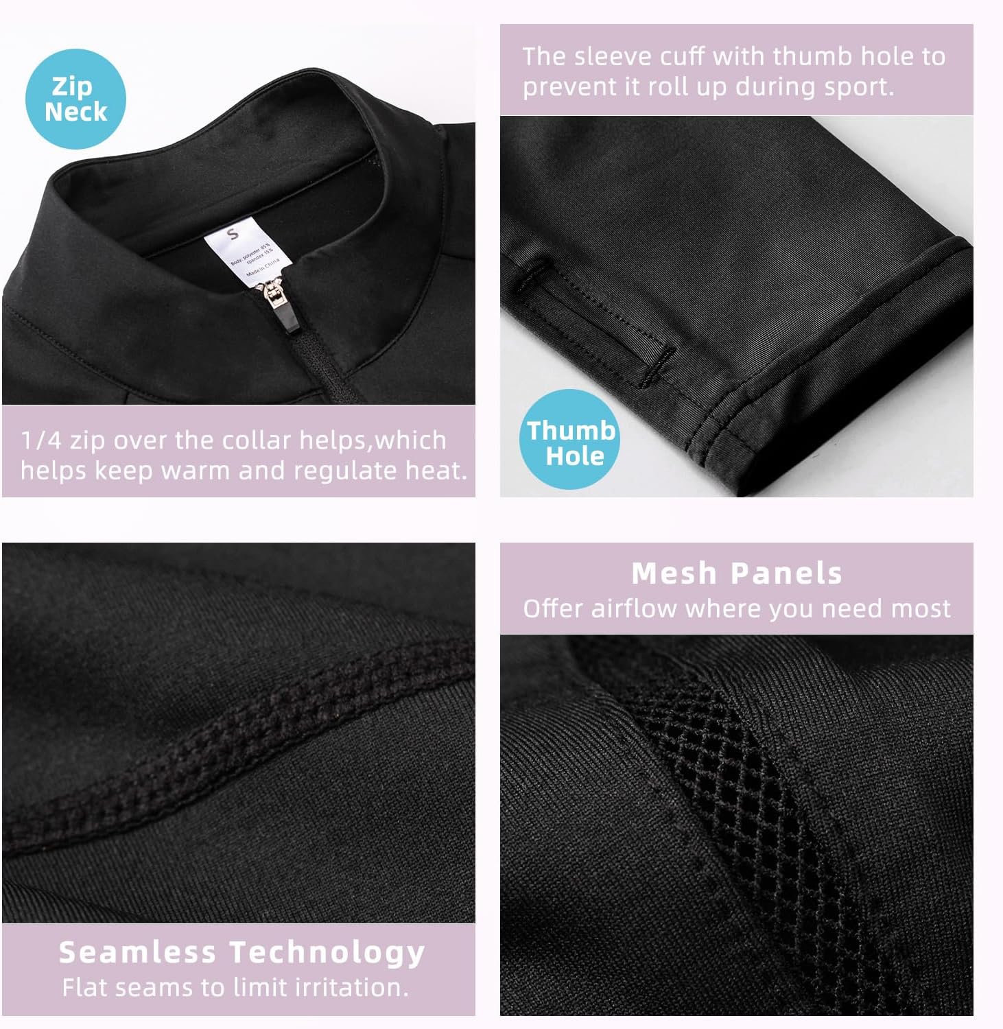 Women's Workout Shirts UPF 50+ Sun Protection Long Sleeve Golf Shirts Quarter Zip Athletic Tops Women Quick Dry - Image 5