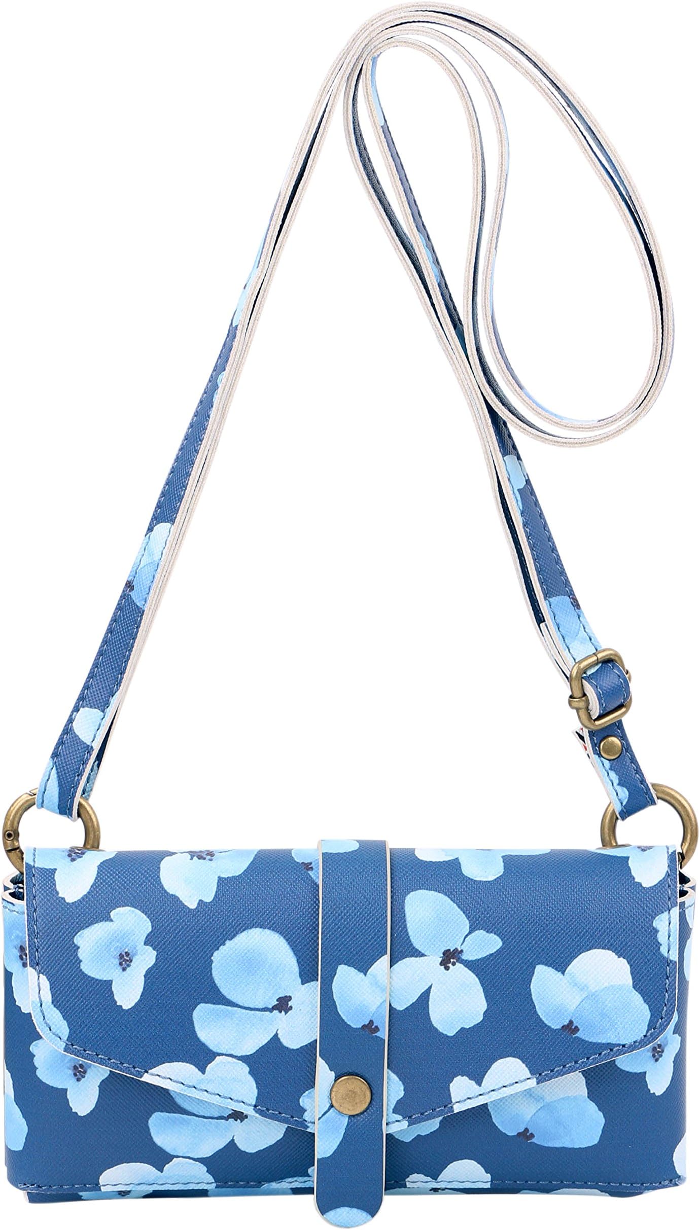 VINVEA Cute Mini Small Cell Phone Wallet Crossbody Purse with Shoulder Strap, Blue Floral