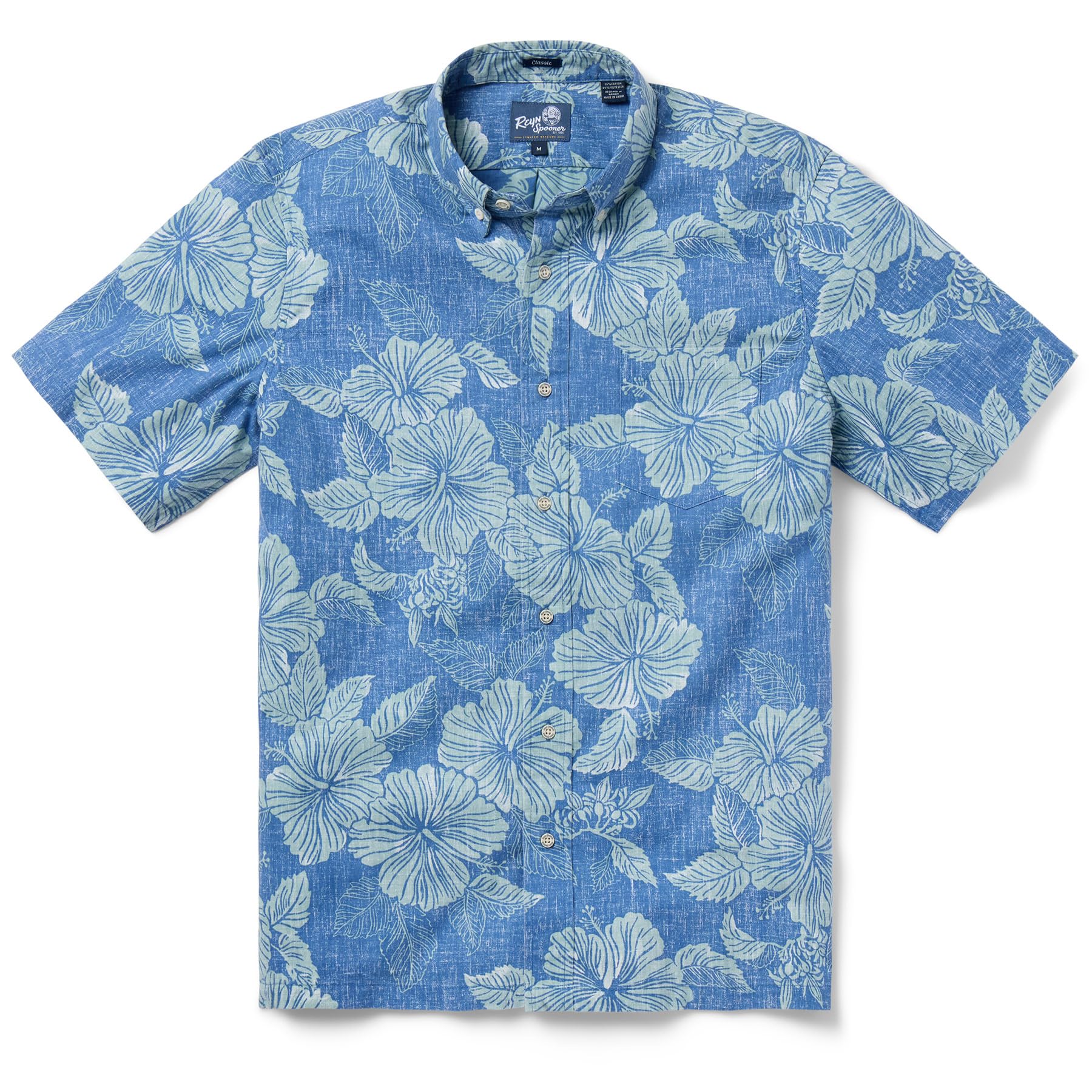Reyn Spooner Hawaiian Hibiscus Aloha Shirt - Button Front, Aloha Biscus - Blue Horizon, XXL