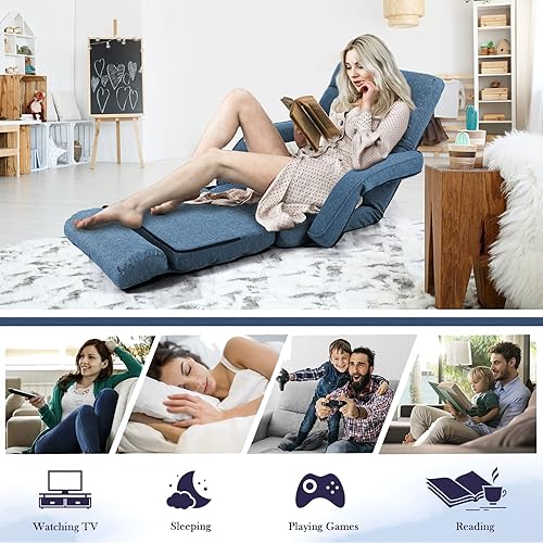 Miniatura 7 de Silla de piso para interiores con reposabrazos y almohada, silla reclinable plegable para dormitorio, silla reclinable para juegos de suelo para