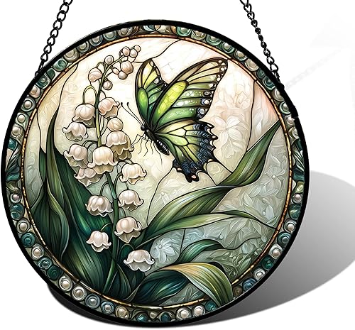 Miniatura 1 de Colgante de vidrieras para ventana, diseño de lirio del valle, mariposa, atrapasoles para puertas, hogar, decoración y Navidad, Día de la Madre,