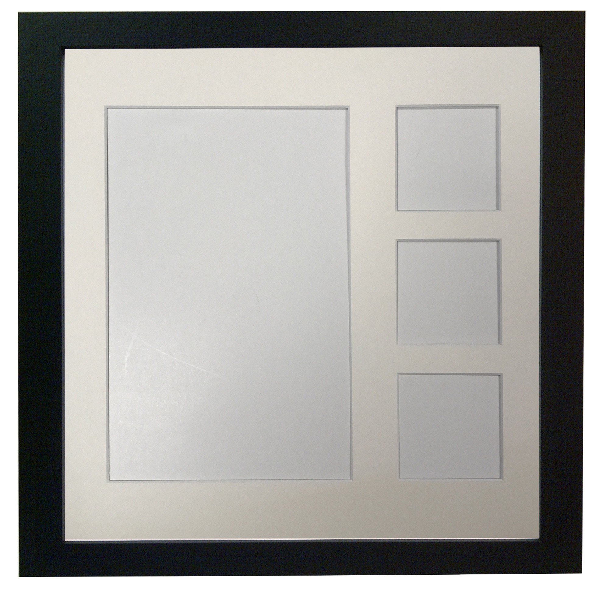 Frames By Post Ivory Mount H7 Black Picture Photo Frame With 40 X 40Cm With Multi Apertures 12 X 8 Image & 3 = 3.5 X 3.5 Inch