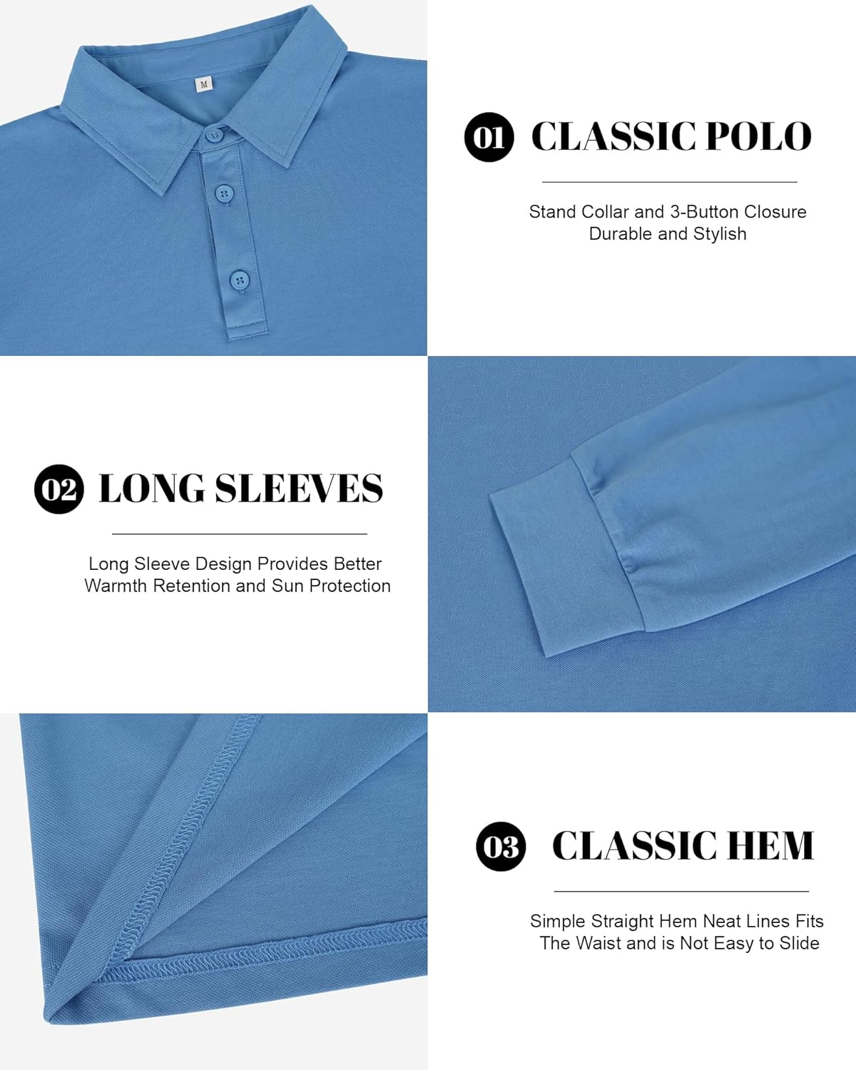 Mens Long Sleeve Polo Shirts Lightweight Quick Dry Golf Shirts Sun Protection Casual Collard Shirt Button Polo Tee - Image 5