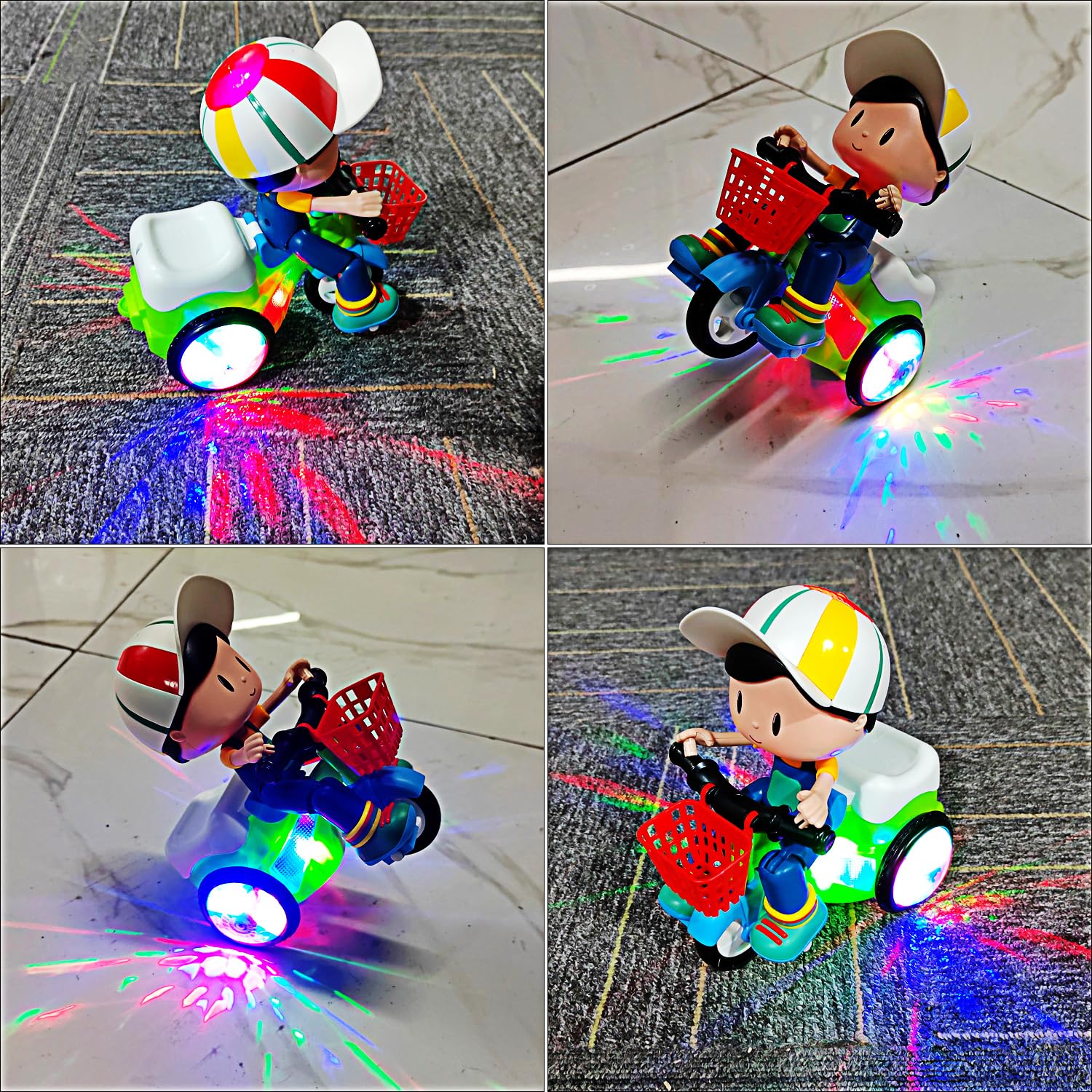 Triciclo eléctrico para bebés y niños pequeños, juguete de caricatura, motocicleta, vehículo, actuación, música, luces luminosas, regalos de cumpleaños para niños (niño) 4