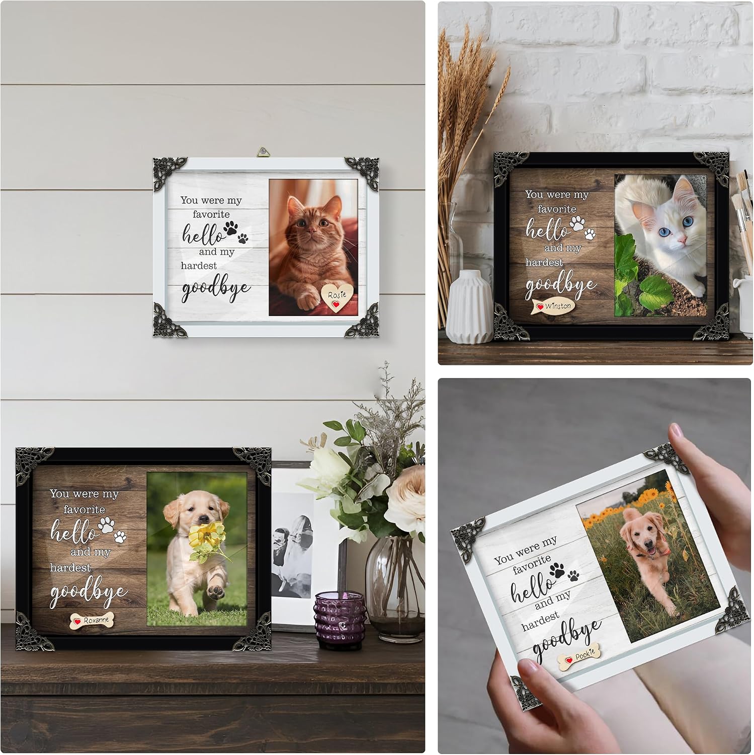 4x6 Covered Dog Memorial Picture Frame, Pet Memorial Gifts for Dogs Cats, Bereavement Frame for Dog Cat in Loving Memory, Loss of Pet Sympathy Gift, Pet Remembrance Gift Wall Tabletop PF205-B