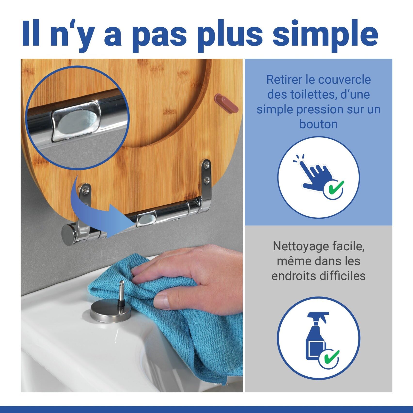WENKO Abattant WC Bambusa | Lunettes WC Frein de Chute | Installation Rapide | Déclipsable pour Entretien Facile | Tampon Mural et Patin Anti Glisse | Bambou certifié FSC® | 34,5 x 40,5 cm | Bambou