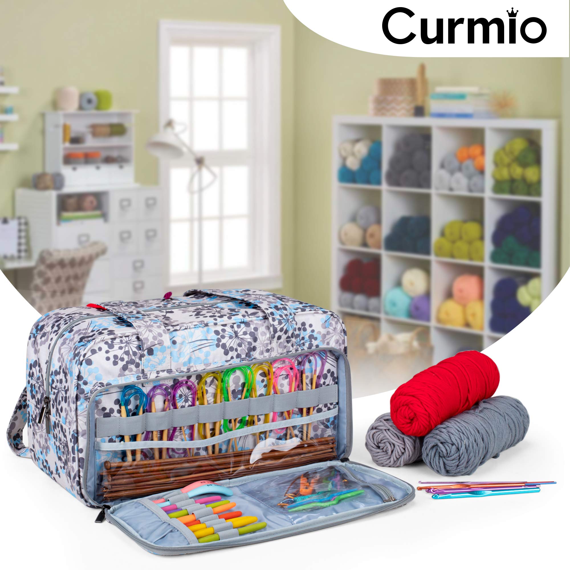 CURMIO Bolsas para Labores de Punto, Almacenamiento de Ovillos, Ganchillos, Proyecto de Tejido y Accesorios, Organizador de Lanas, Solo Bolsa, Diente de León