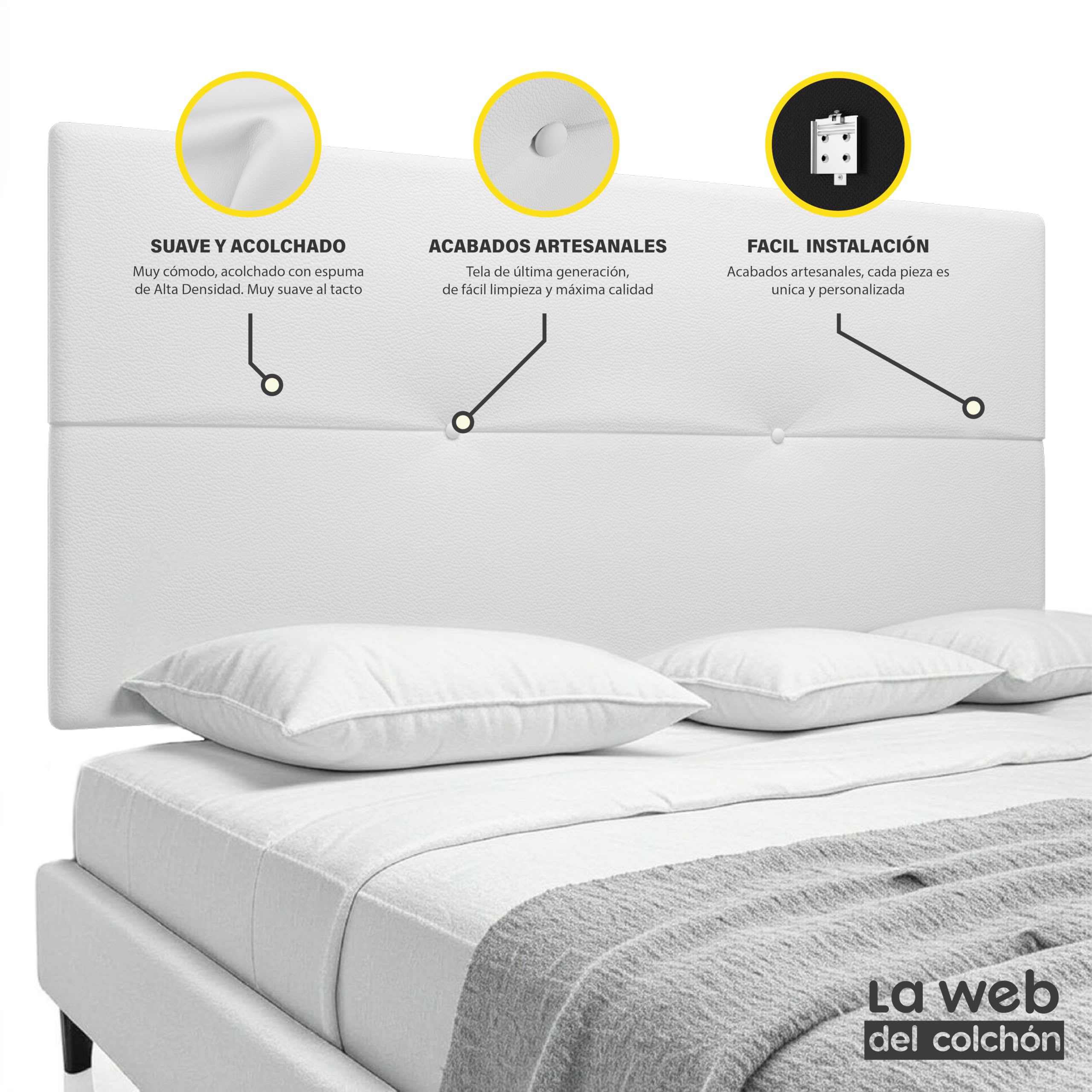 LA WEB DEL COLCHON Cabecero tapizado Julie para Cama de 105 (115 x 55 cms) Blanco