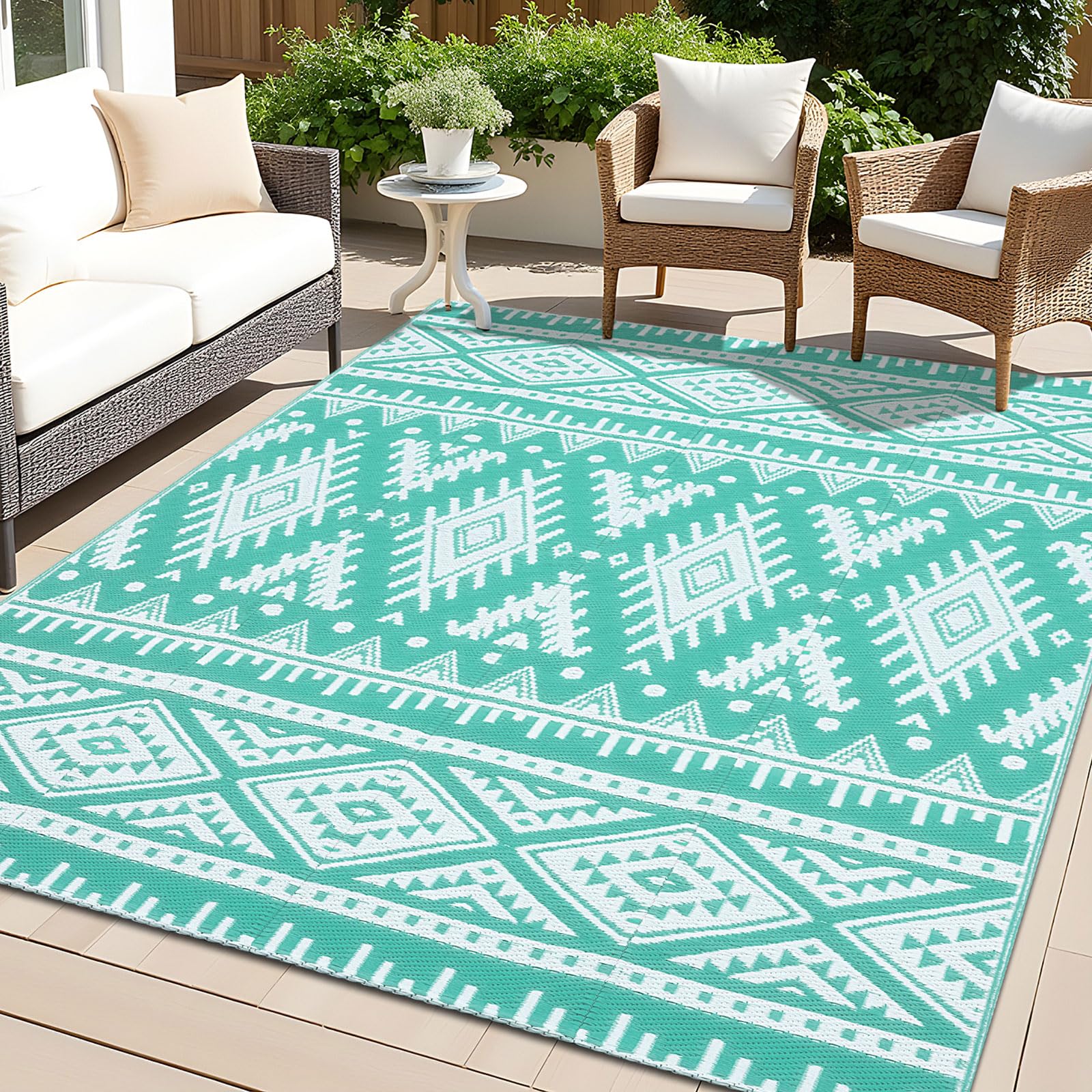 OLANLY Outdoor Rug Waterproof 5x8 ft, Reversible Outdoor Plastic Straw Rug, Boho Patio Rug, Indoor Outdoor Carpet, RV Mat Outside for Patio, Camp,
