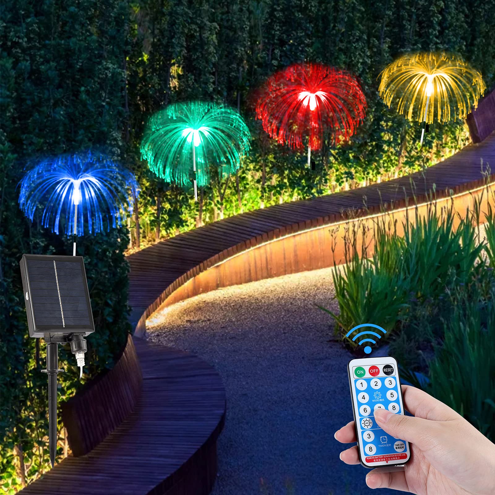 FREECUBE Solar Firework Lights, 4 Packs Outdoor Decorative Garden Lights, 8 Modes Colorful Solar Jelly Lights, Romantic Gifts Outdoor Decoration for Home Party Yard Porch Garden Pathway Light