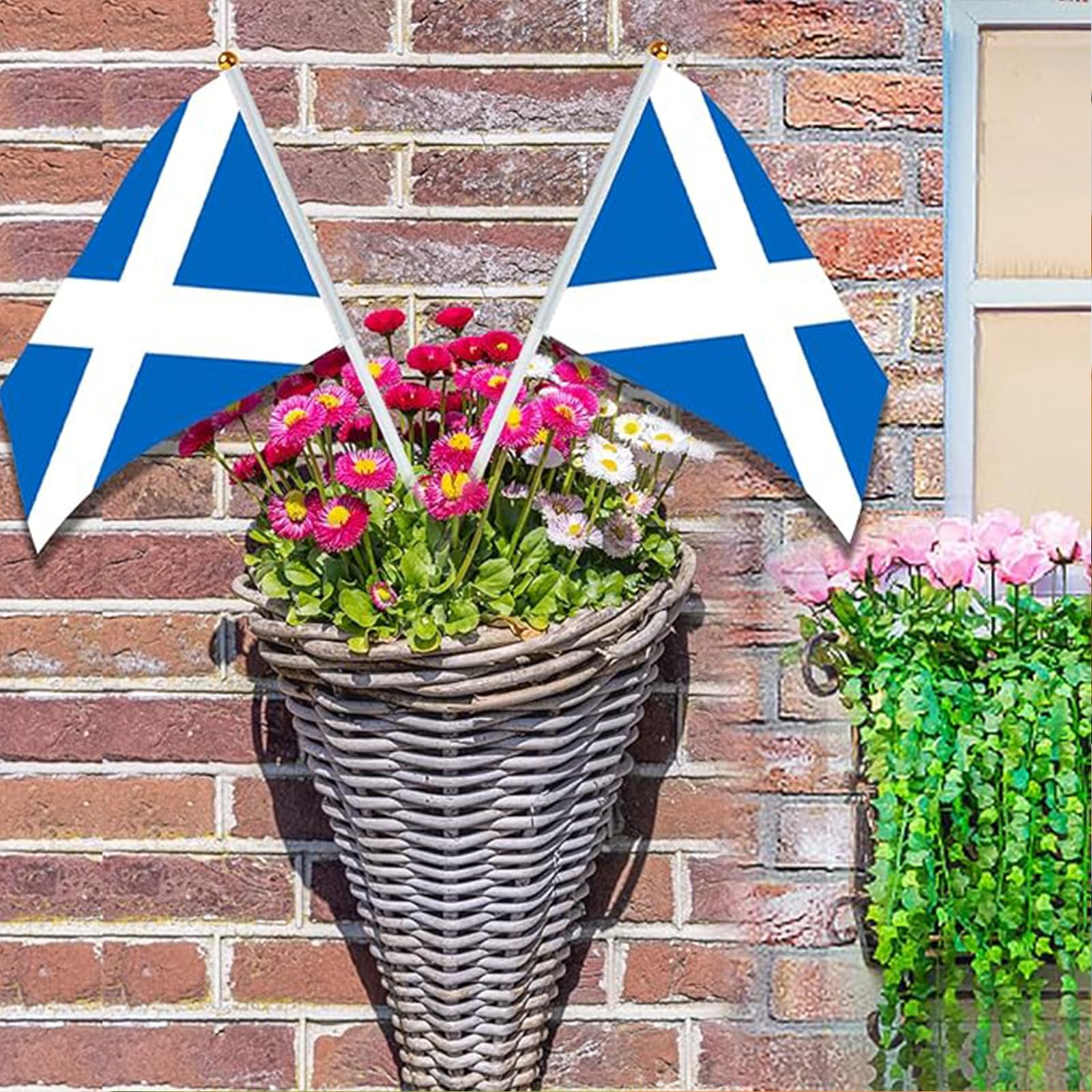 12Pcs Burns Night Decorations,Scottish Flags on Sticks,Blue and White Handheld Tartan Bunting,for other sporting events Burns Night suppers - Image 4
