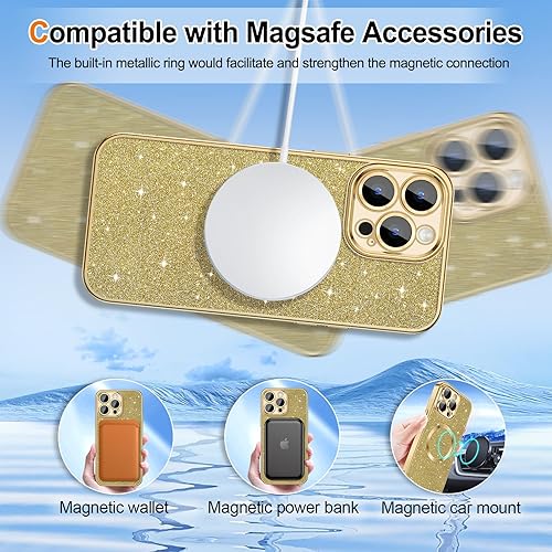 Miniatura 5 de Hython Funda para iPhone 13 Pro con purpurina, fundas magnéticas transparentes para teléfono con protector de lente de cámara compatible con MagSafe