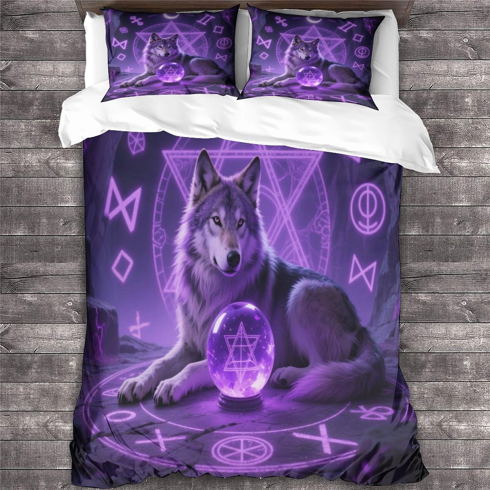 Lunar Tarot Wilk Pościel z mikrofibry Oddychająca mistycyzm Zwierzę Pokrowiec na kołdrę Poszewki King (220 x 240 cm)