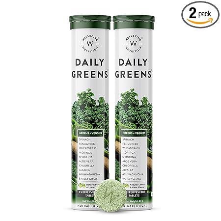 Wellbeing Nutrition Daily Greens (15 Effervescent Tablets) | Wholefood Multivitamins with Vitamin C, Zinc, B6 for Immunity & Detox with Organic Certified Plant Superfoods & Antioxidants - Pack of 2