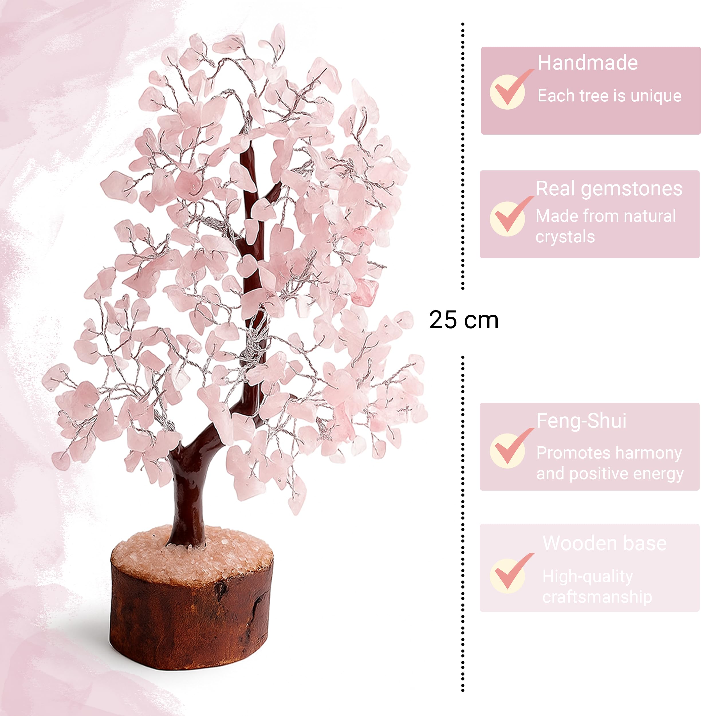Albero di pietra preziosa – Albero della fortuna con vere pietre – quarzo rosa Chakra albero, pietra curativa armonica, pietra preziosa decorazione albero amore e armonia – albero di