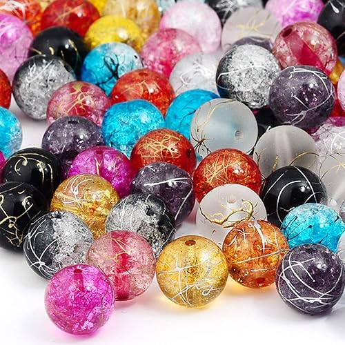 Miniatura 5 de RUBYCA Surtido mezclado redondo Druk Crackle Checo Cuentas de cristal para la fabricación de joyas (0.236 in, 200 unidades)