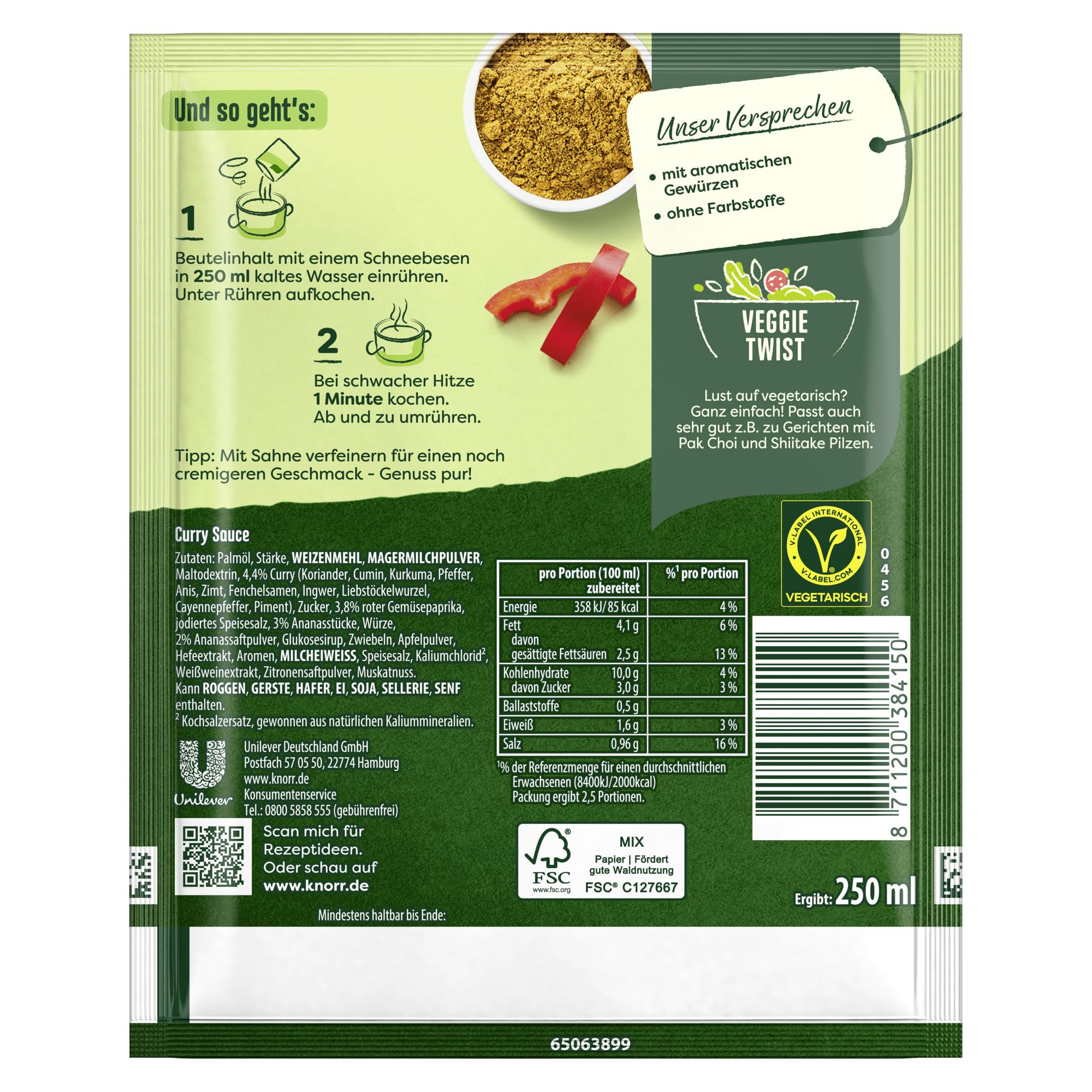Knorr Feinschmecker Curry Sauce ohne geschmacksverstärkende Zusatzstoffe und Farbstoffe 19x 250 ml
