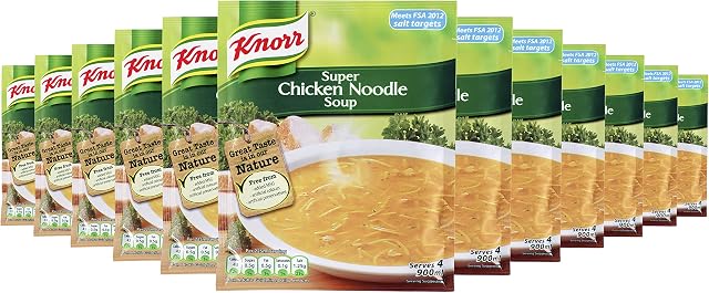 Knorr Super Chicken Noodle Soup Mix packet soup free from artificial colours and preservatives quick and easy 12x 51 g (48 servings)