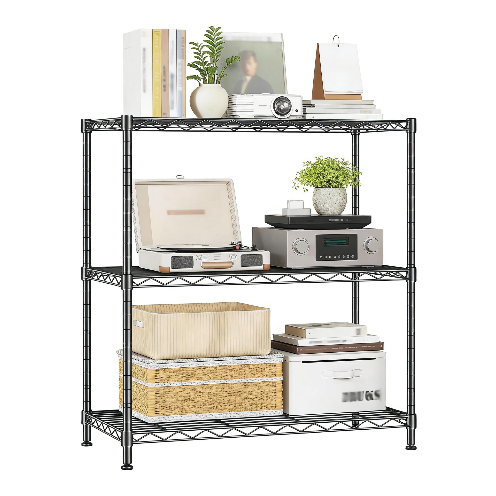 Xcity Storage Shelves, 3 Tier Heavy Duty Metal Shelving Unit with Wheels, 1050 LBS Capacity Adjustable Steel Wire Shelf Organizer for Pantry, Kitchen,