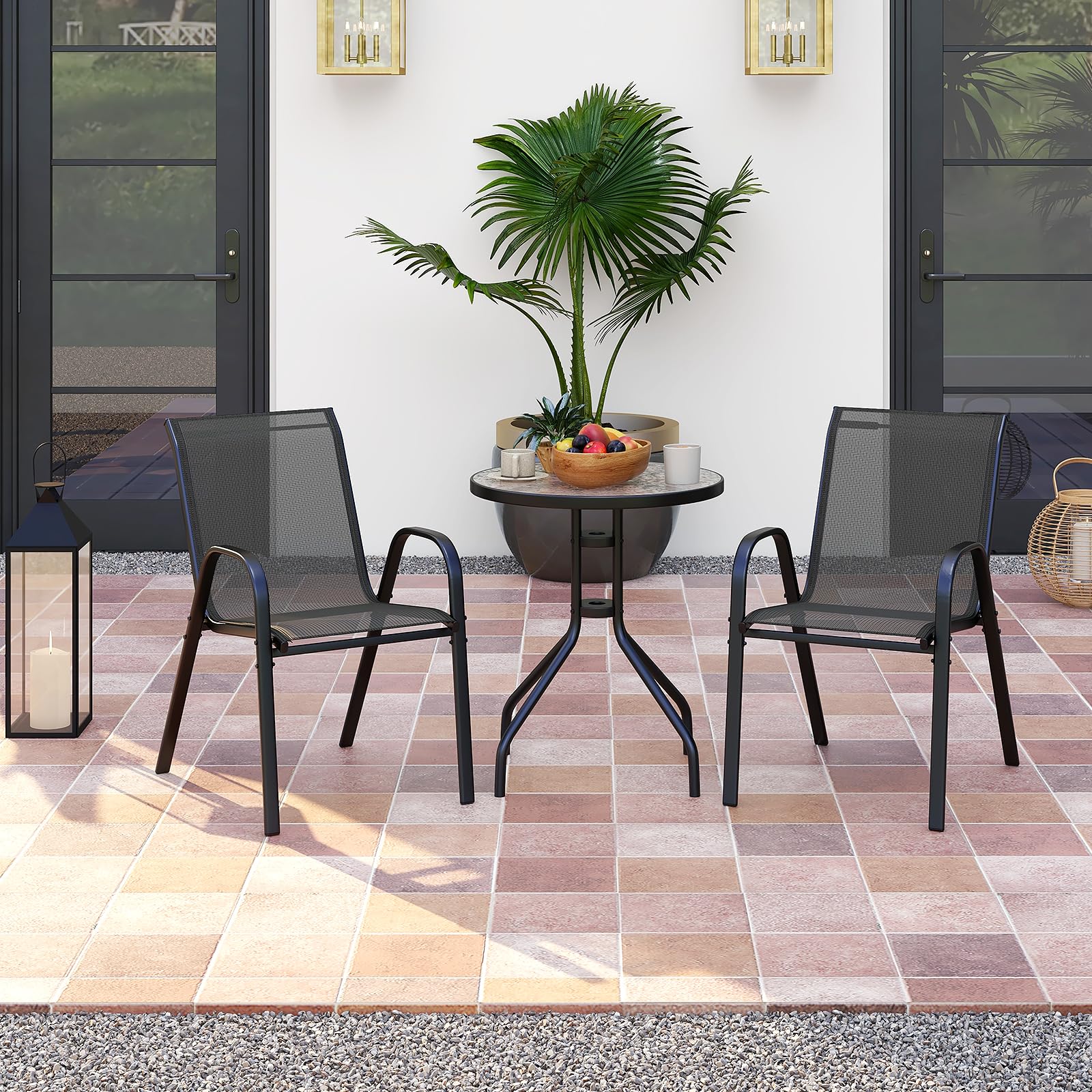 COSTWAY 3-delige balkonmeubelset, bistrotafel met 2 stapelbare stoelen