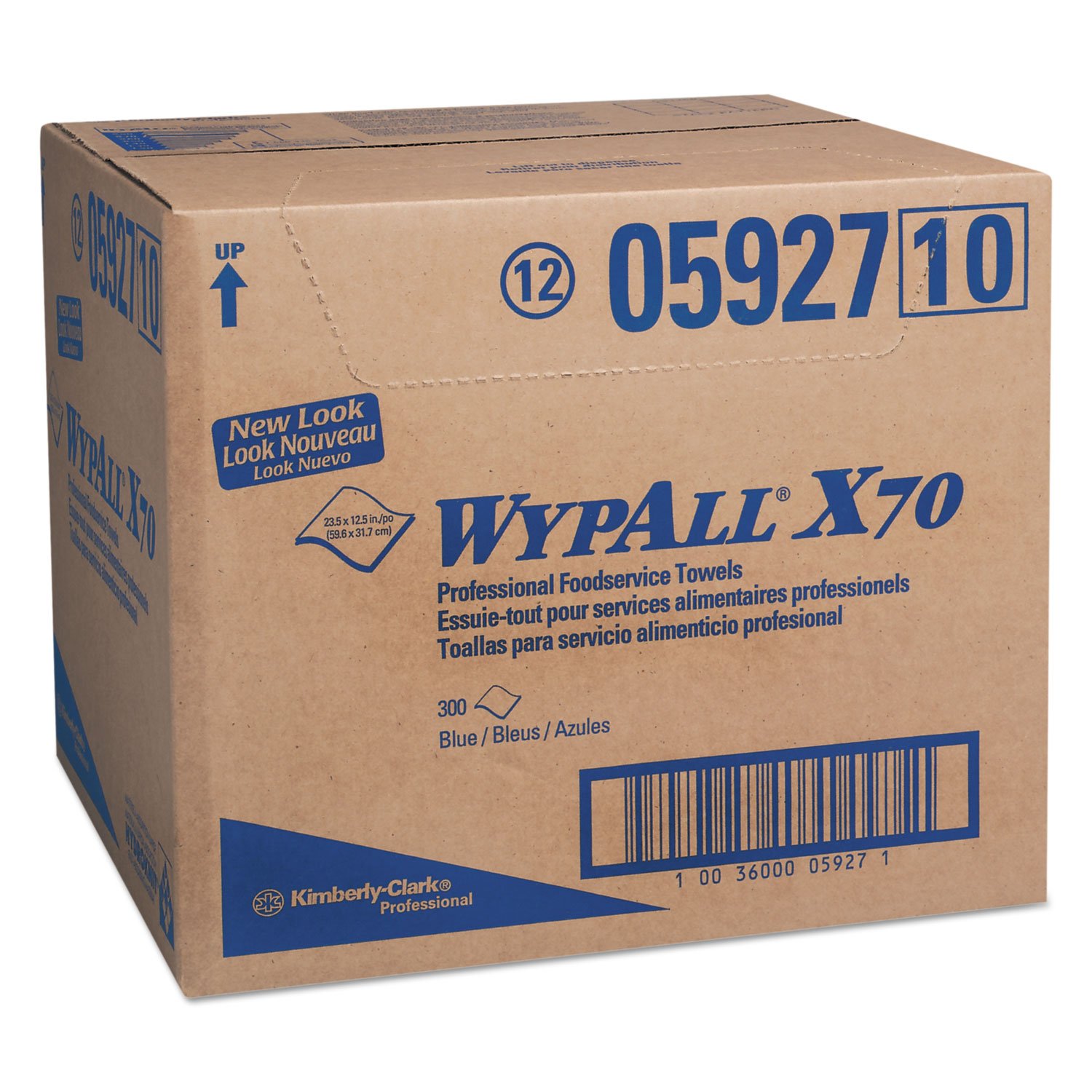 WypAll X70 Foodservice Towels, 1/4-Fold, 12 1/2 x 23 1/2, Blue, 300/Carton