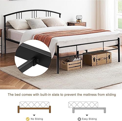 Miniatura 6 de VECELO Base de cama tamaño Queen con cabecero y estribo, base de colchón de plataforma metálica, listones de acero resistente, no necesita somier,