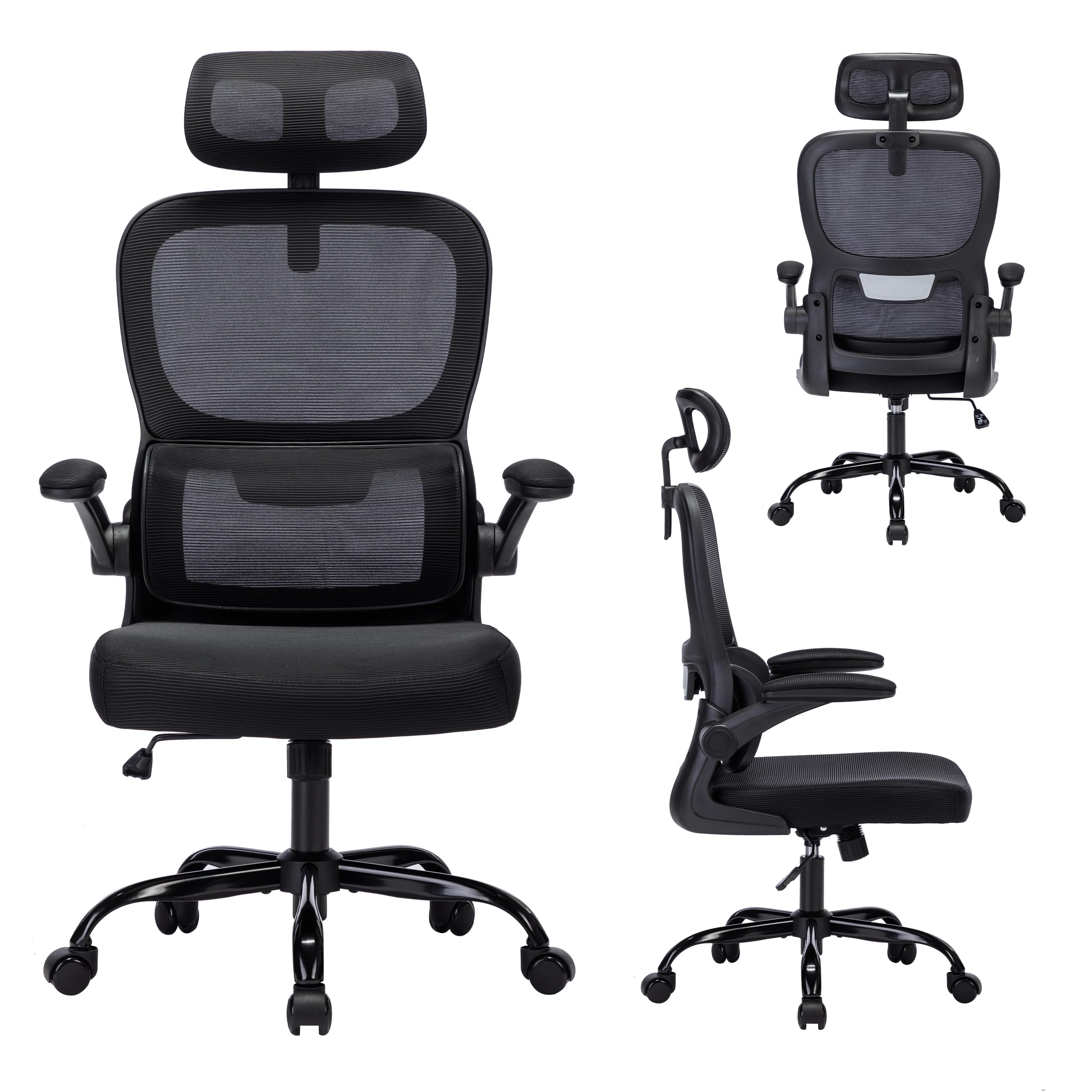 SOMEET Ergonomic Office Chair, High Back Desk Chair, Big and Tall Mesh Chair with Headrest for Home Office Chair with Adjustable Headrest and Armrest,Computer Chair with Lumbar Support Tilt Lock,Black