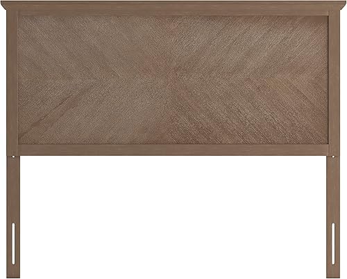 Miniatura 7 de EMMA + OLIVER Frenti Cabecero de madera de tamaño completo, cabecero ajustable con patrón de espiga en color marrón claro