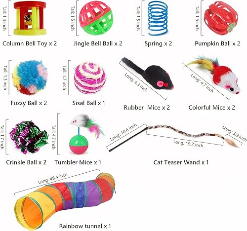 Miniatura 2 de Juego de túnel de juguete para gatos de interior - 20 túneles y tubos plegables para gatos, varita interactiva de plumas, bolas, juguetes para
