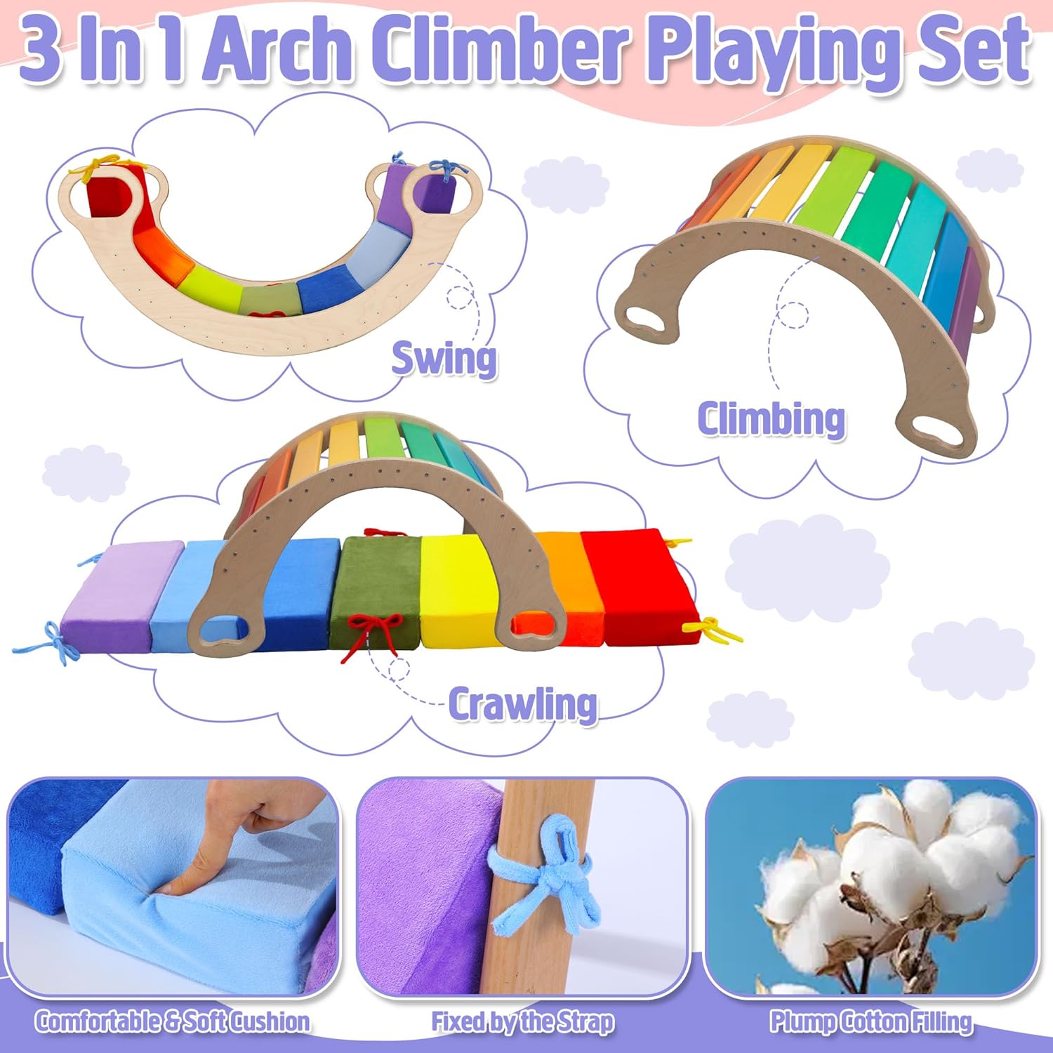 ROYALAY Cushion for Climbing Arch, Rainbow Toddler Cushion Play Set, Arch Cushion Floor Mats for Kids, Detachable Climbing Arch Rocker Pillow for Arch Climber
