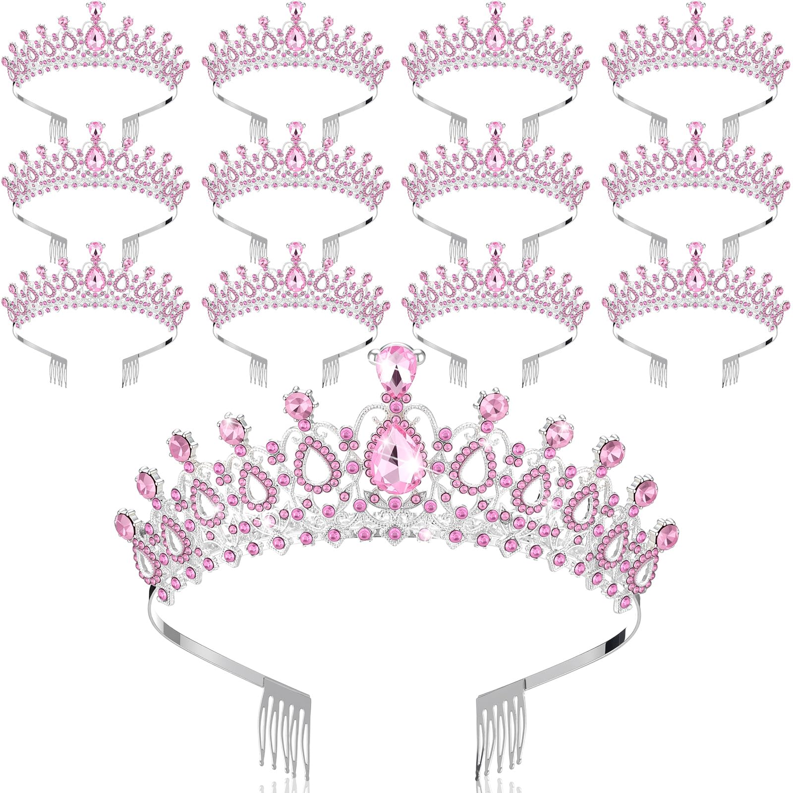 12 Pcs Crystal Tiara Princess Crown with Comb