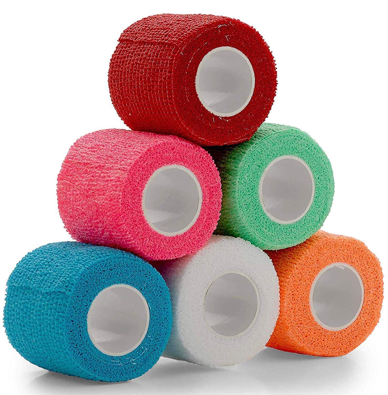 Vet Wrap - (Pack of 6-2 inch x 5 Yard Rolls) Self Adherent Wrap Cohesive Compression Bandage and Medical Gauze Bandage Roll Tape for Dogs, Cats, Horses - Assorted Colors