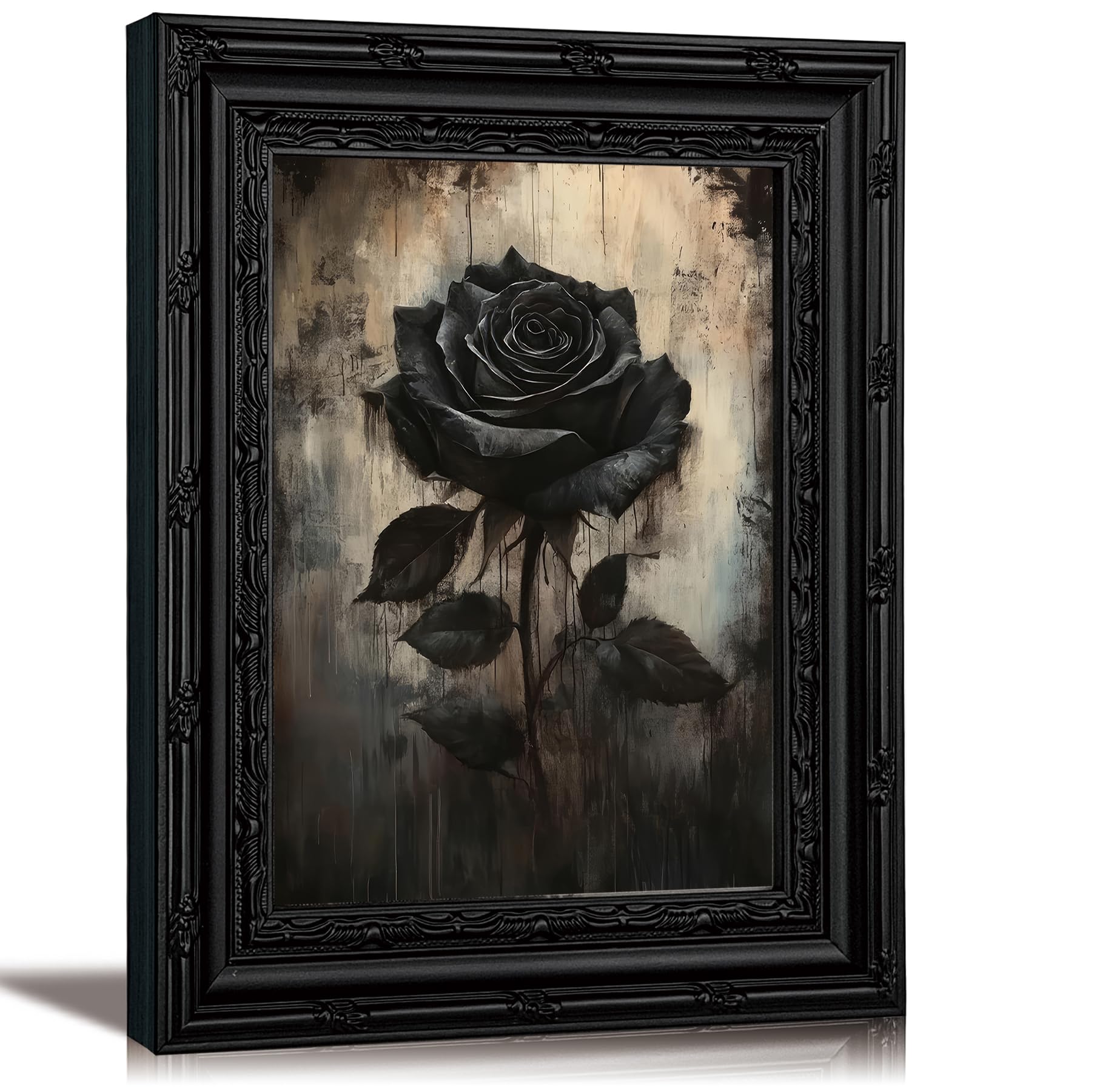 Photo 1 of YPJQXUA Black Framed Vintage Black Rose Canvas Wall Art