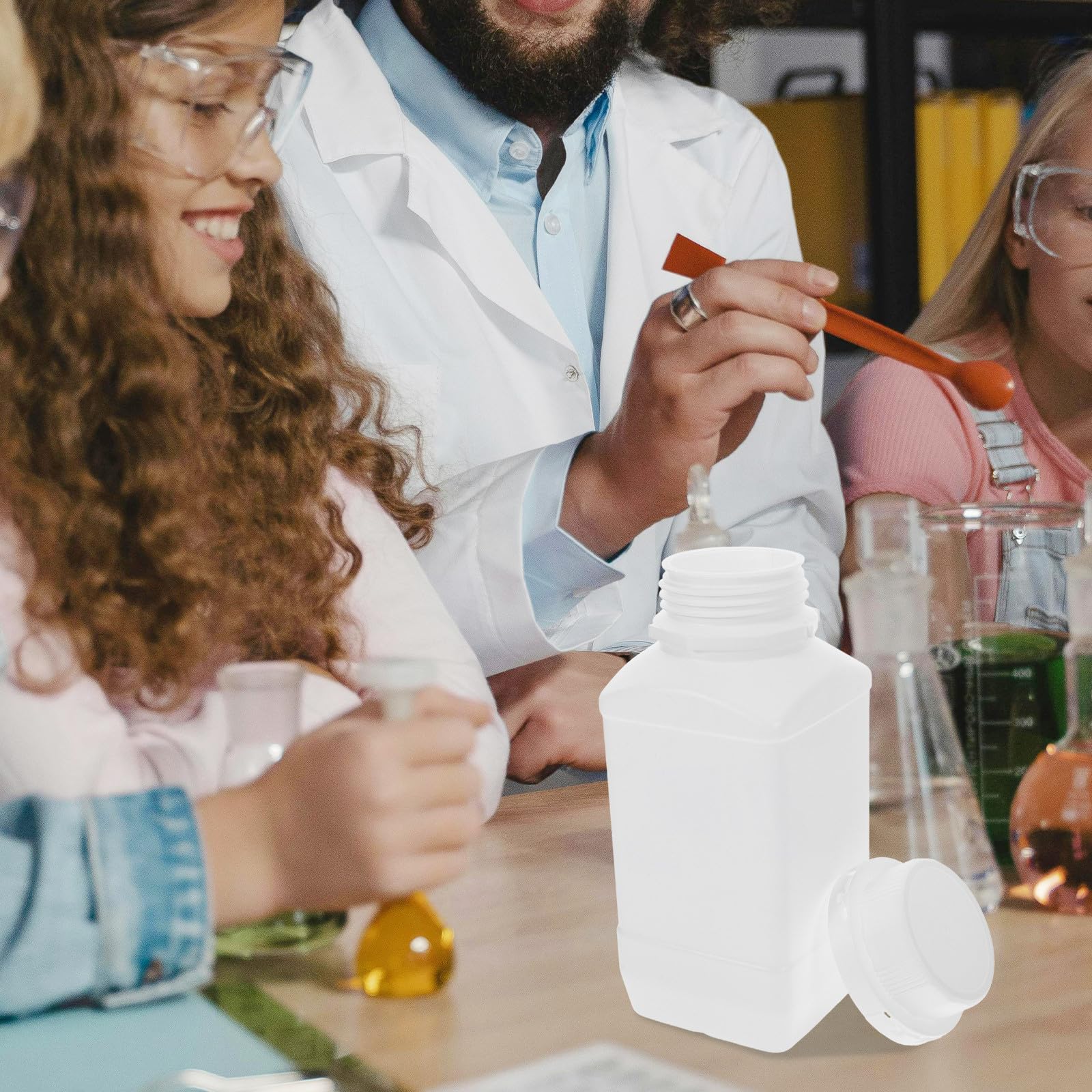 2 szt. 1 l szerokie usta butelki na odczynniki chemiczne solidne plastikowe kwadratowe pojemniki do przechowywania próbek laboratoryjnych i eksperymentów